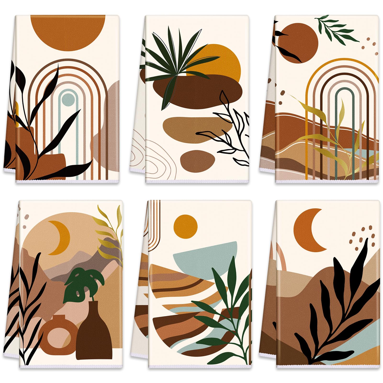 Breling Set of 6 Boho Kitchen Towels Mountains Rivers Sun Moon Dish Towel Bathroom Absorbent Tea Towels for Kitchen Bathroom Hom