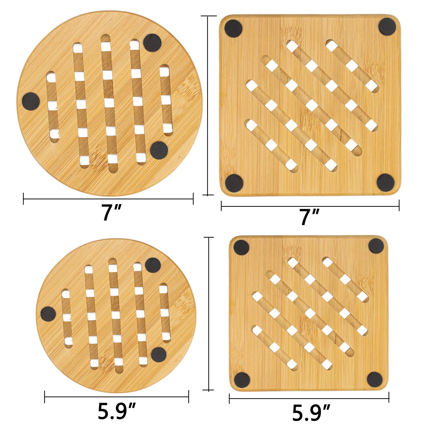 Lawei 8 Pack Bamboo Trivet Mat Set, Kitchen Wood Non-Slip Coaster, Hot Pads Trivet With Non-Slip Pads Heat Resistant Pads, For H