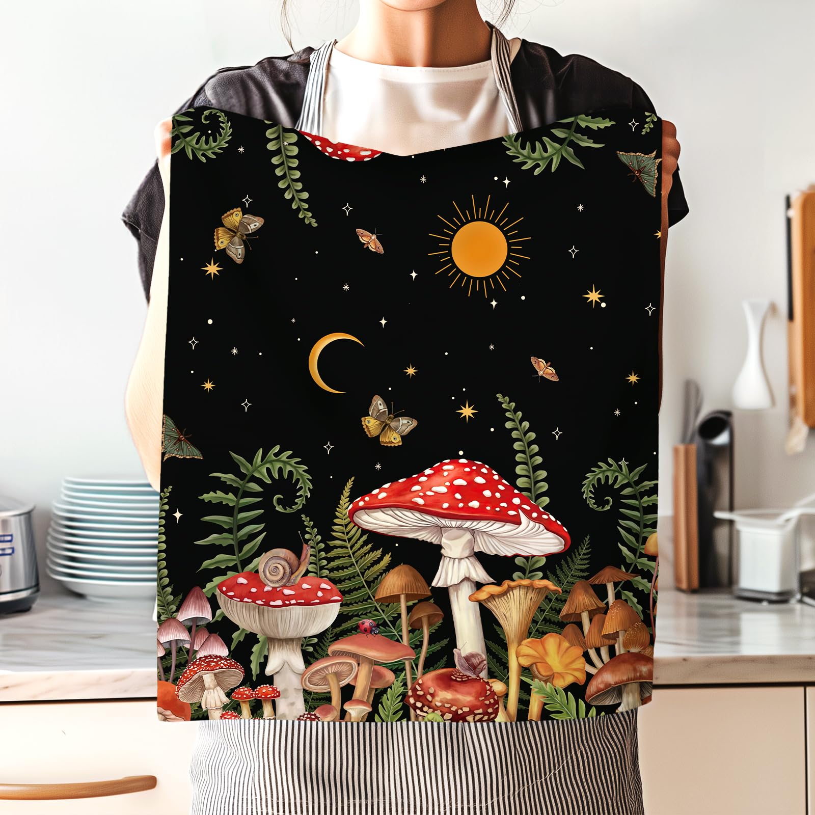 Arquiel Mushroom Tea Towels, Cotton Kitchen Towel 18.9    27.5 Inch, Quick Drying Dish Cloth For Party Anniversary Holiday Decor