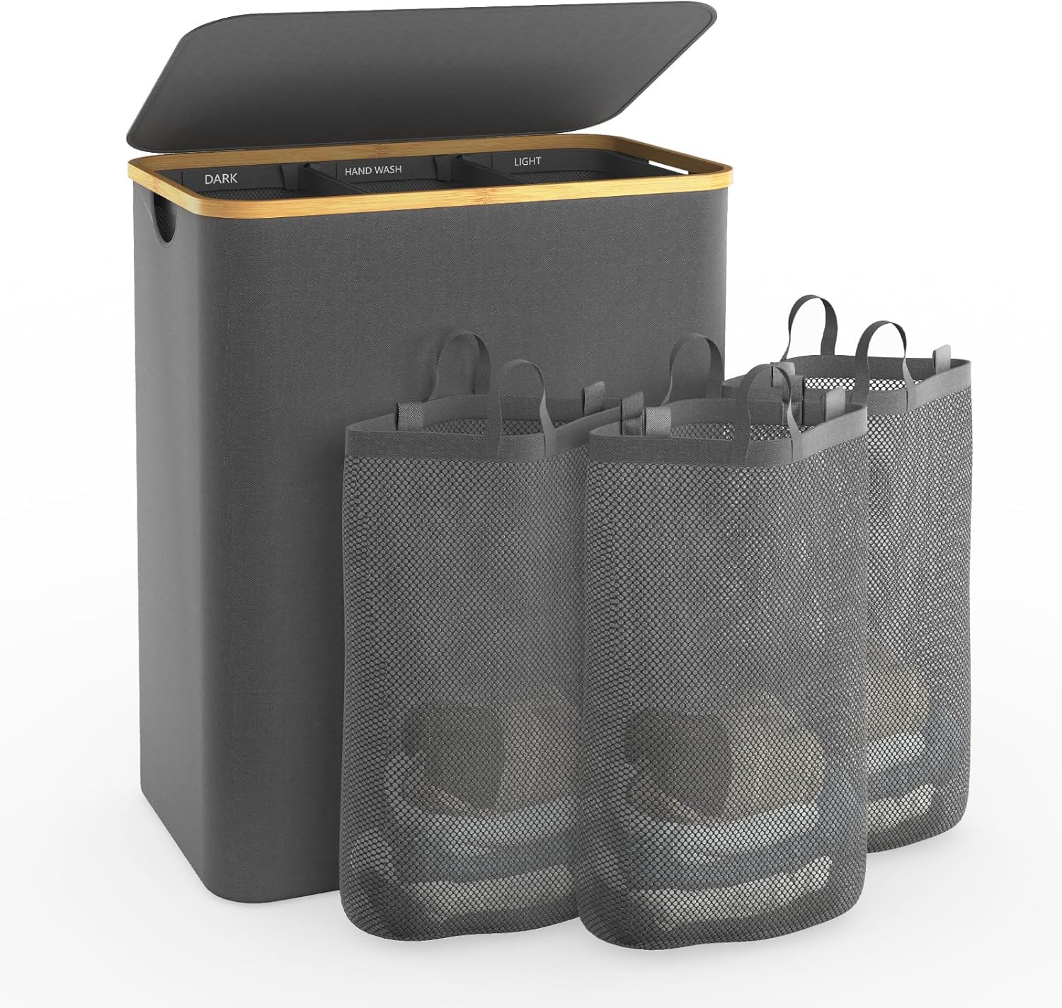 Bathola Laundry Hamper with Lid  145L Extra Large Hamper 3 Section Dirty Clothes Hampers for Divided Basket Organizer for Bedroom Laundry Room Grey