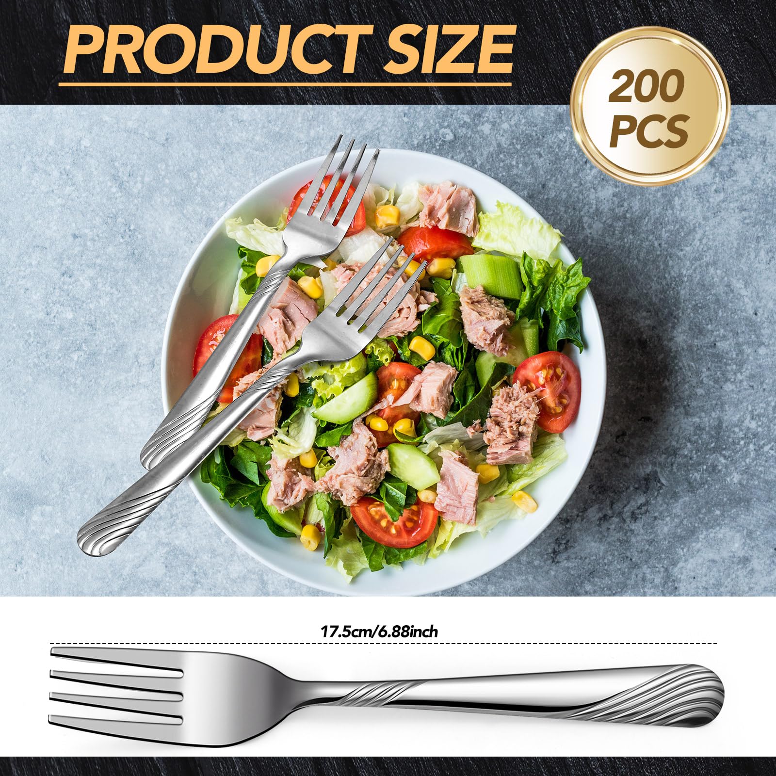 Bokon 200 Pieces Dinner Forks Bulk Set 6.9 Inches Stainless Steel Forks Silverware Durable Table Forks Set For Home Restaurant K