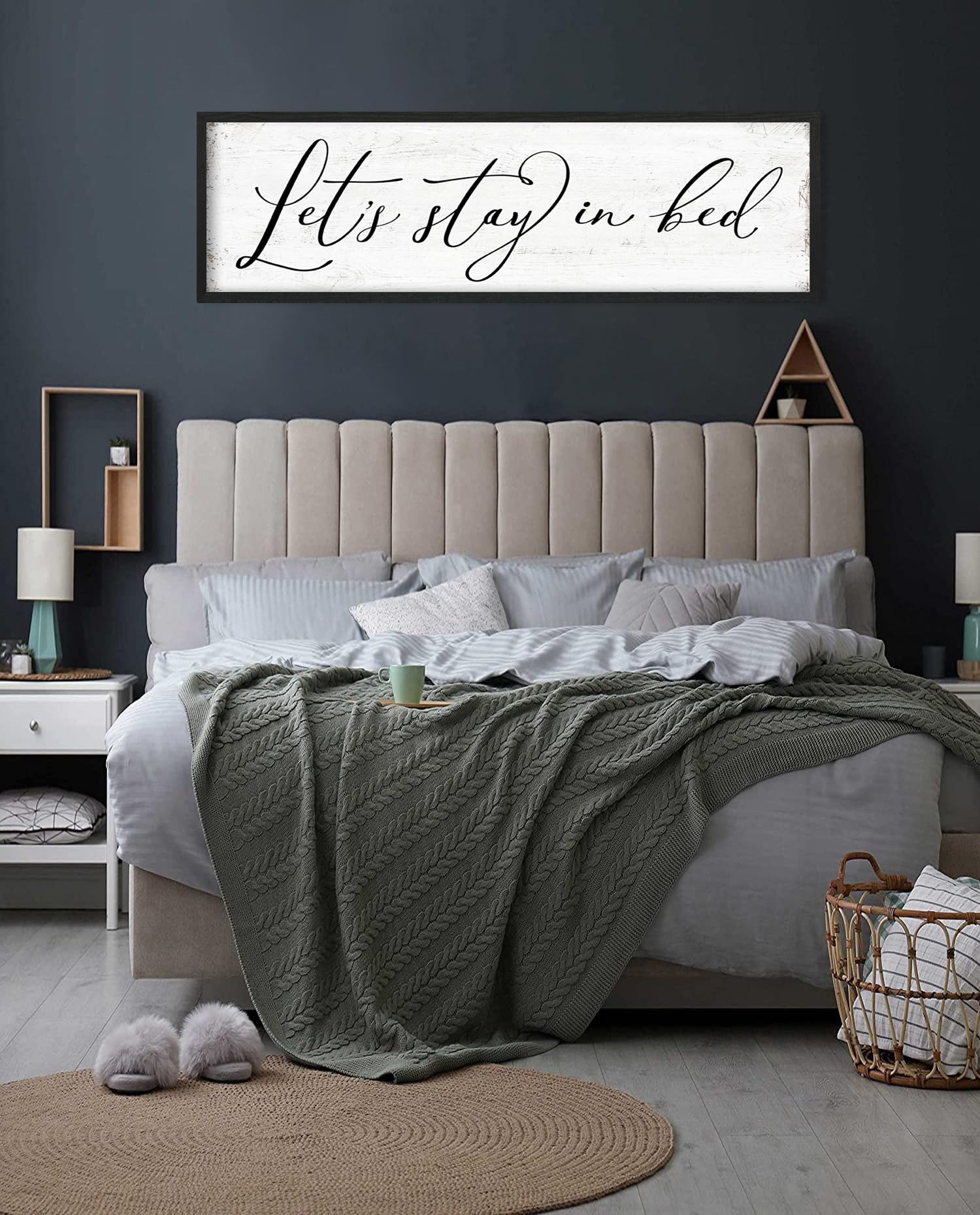 Let'S Stay In Bed Sign: Rustic Bedroom Signs Wall Decor Above Bed Framed Modern Farmhouse Family Wall Signs Hanging Plaques Insp