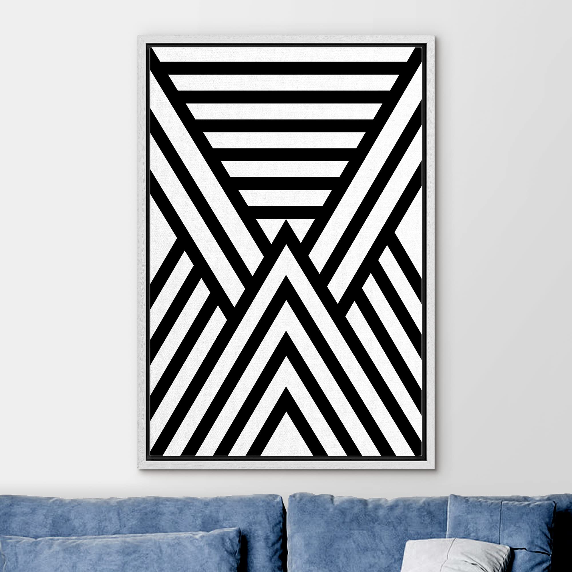 Ashbrook Framed Canvas Print Wall Art Black And White Superhero Geometric Pattern Abstract Shapes Illustrations Modern Bohemian