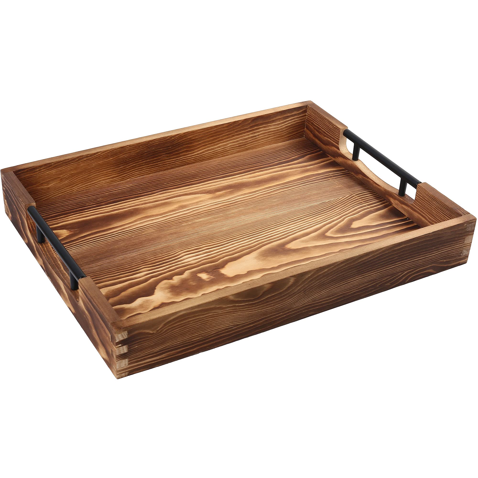 LotFancy Large Ottoman Tray for Living Room, 17x13 Wood Serving Tray with Handles, Home D  cor for Coffee Table, Sofa, 2 Skidp
