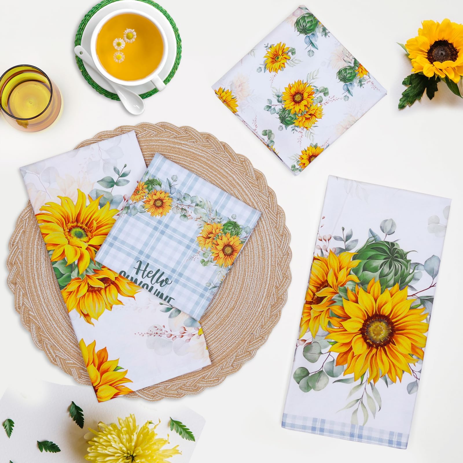 Arquiel Sunflower Kitchen Towel 100% Cotton Quick Dry Dish Towels 20 X 27.5Inch, Dishcloth Hand Towels For Housewarming Gifts Di