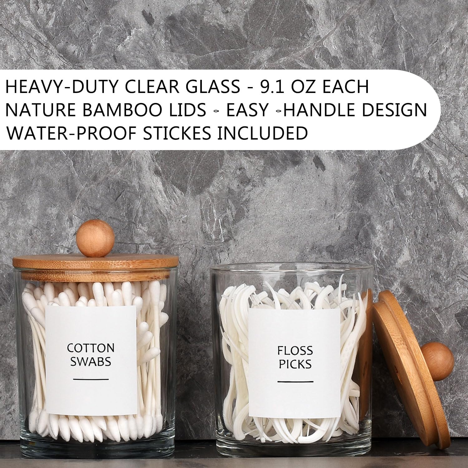 Onsogi Glass Apothecary Jars With Bamboo Lids For Bathroom Organization, Q Tip Holder And Cotton Ball Holder Are Great For Farmh