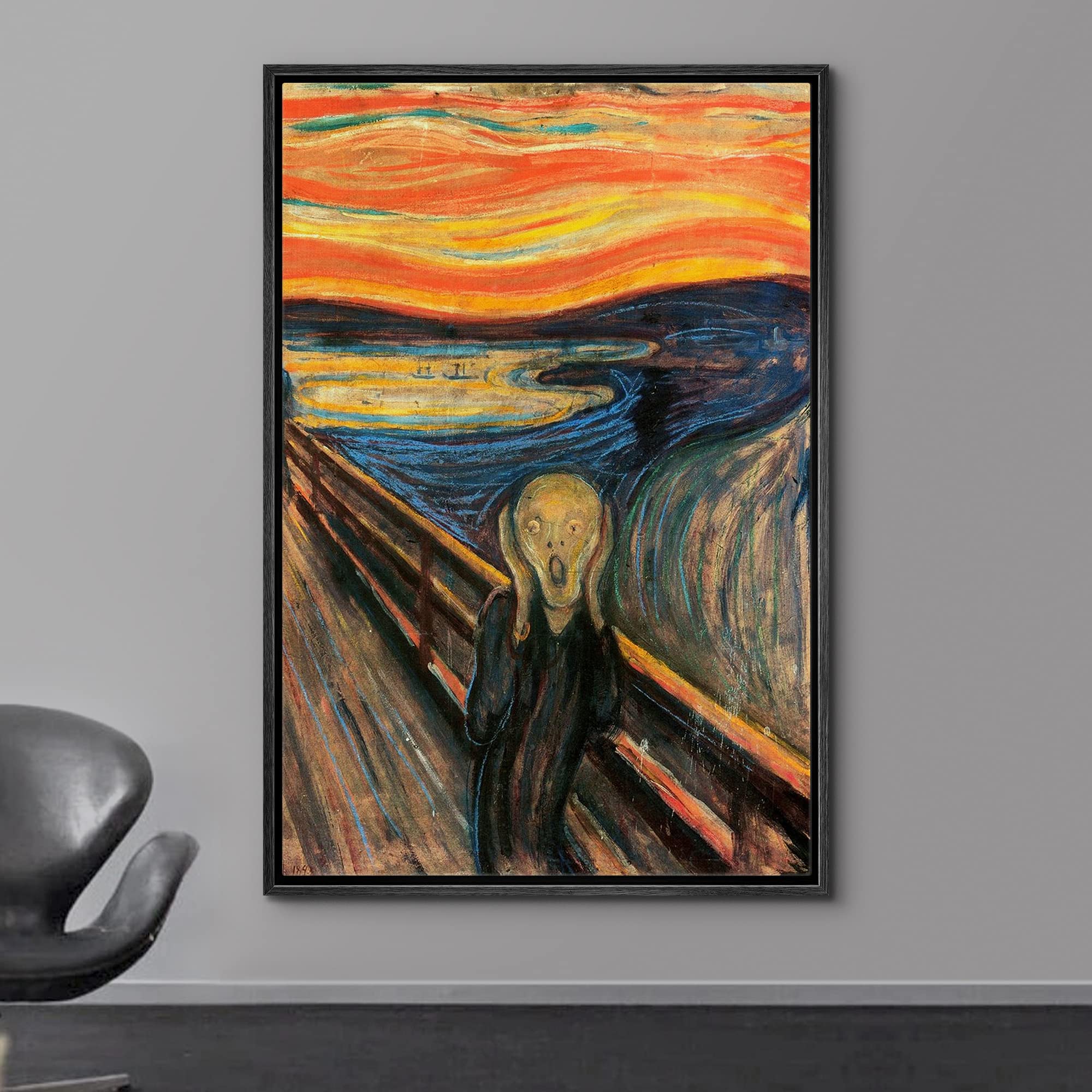 wall26 Framed Canvas Print - The Scream by Edvard Munch, 16"x24", Colorful Art for Living Room, Bedroom, Office