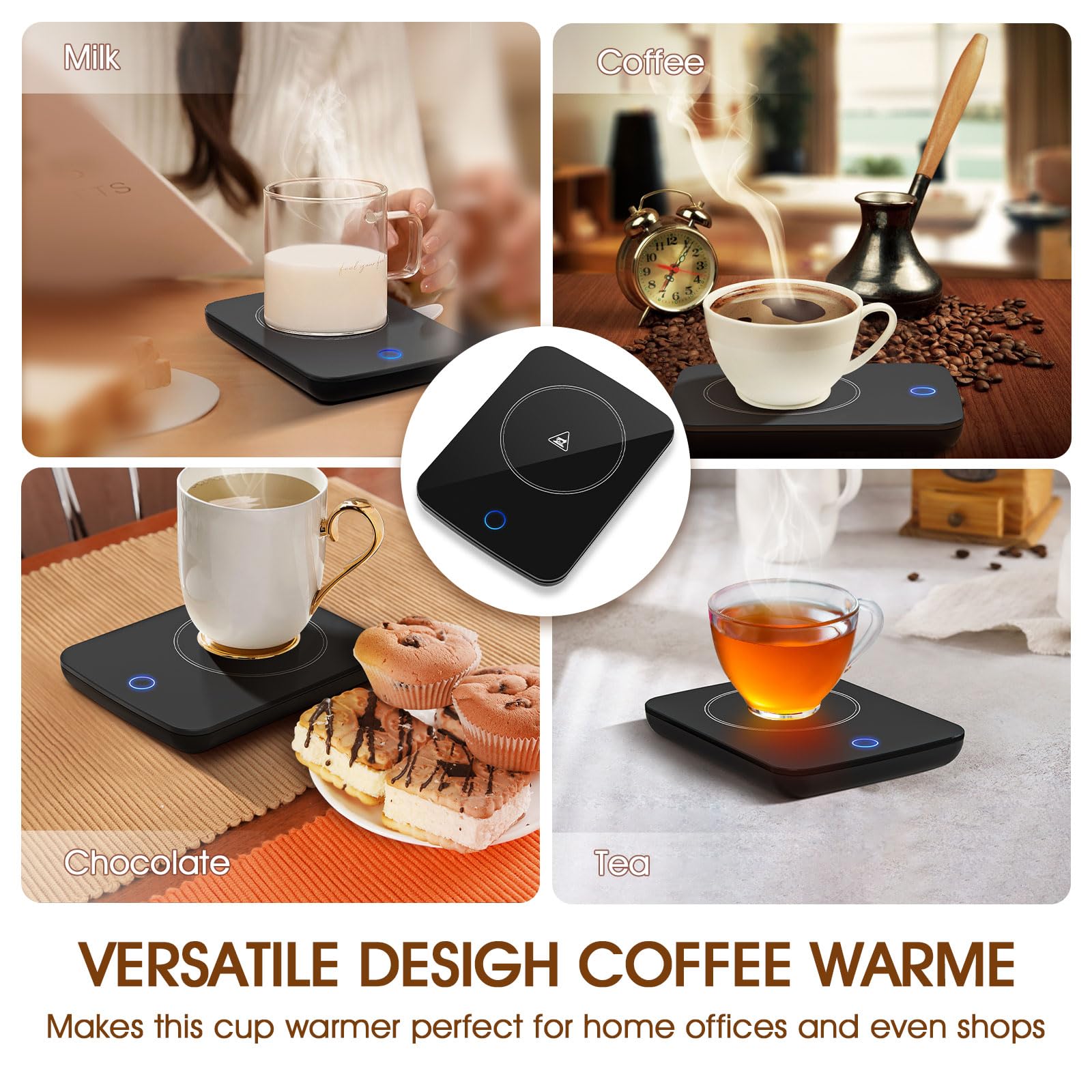 Misby Coffee Warmer - Electric Beverage Warmer Plate with Auto Shut Off, Black, Model WH-Black for Coffee, Tea, Cocoa, Milk