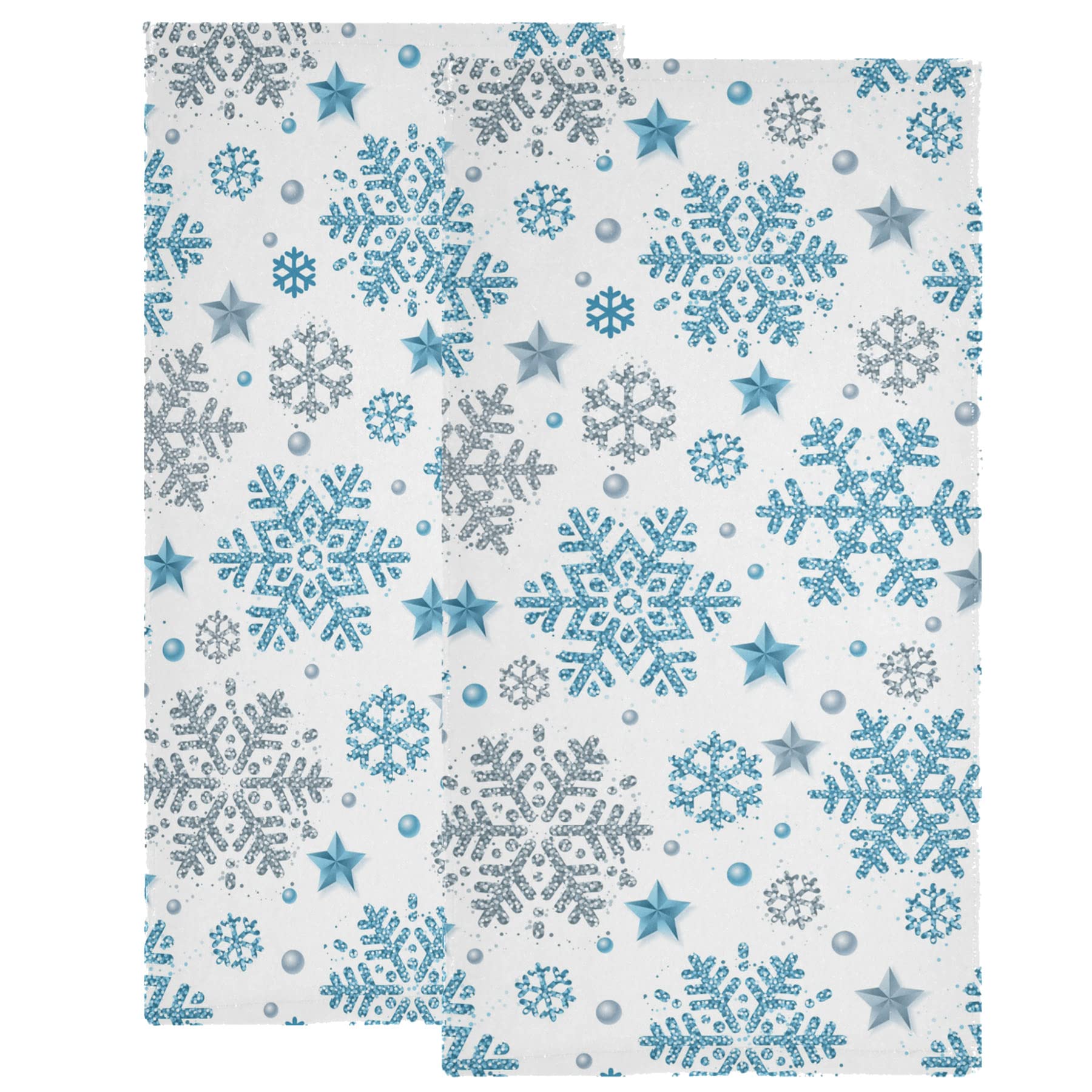 Winter Blue Silver Snowflake Snow Hand Bath Towel Highly Absorbent Soft Hanging Towels Merry Christmas Jingle Bells Happy New Ye