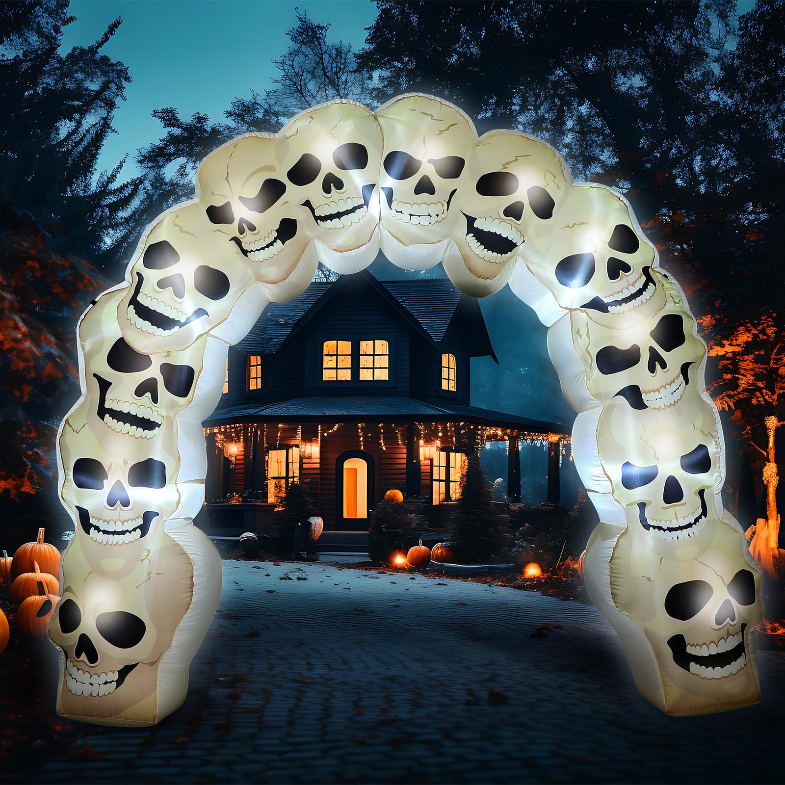 Leyndo 9 ft Halloween Inflatables Archway Outdoor Skull Inflatables Archway with Built-in LED Large Halloween Decorations Outdoo