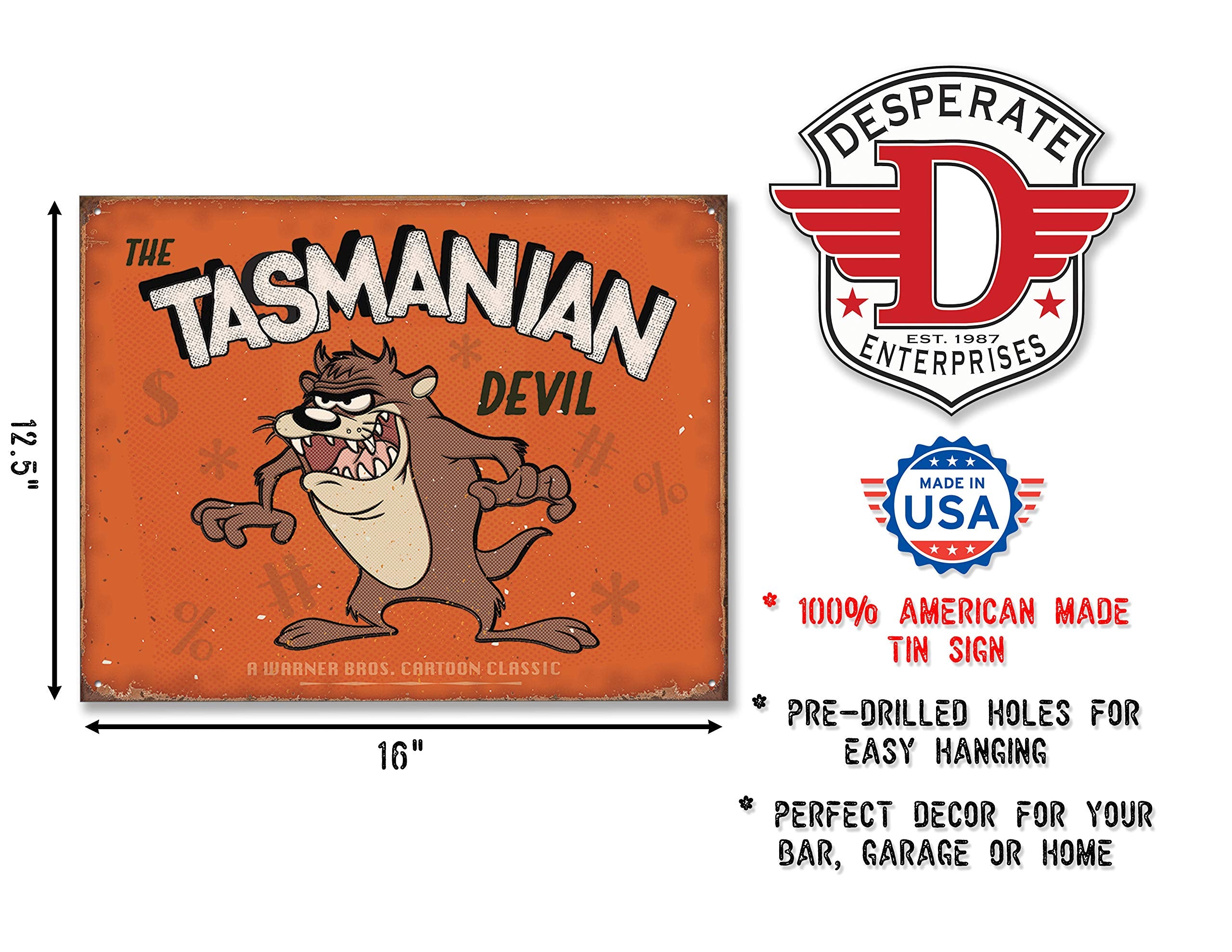 Desperate Enterprises Tasmanian Devil Tin Sign, 16'' W X 12.5'' H