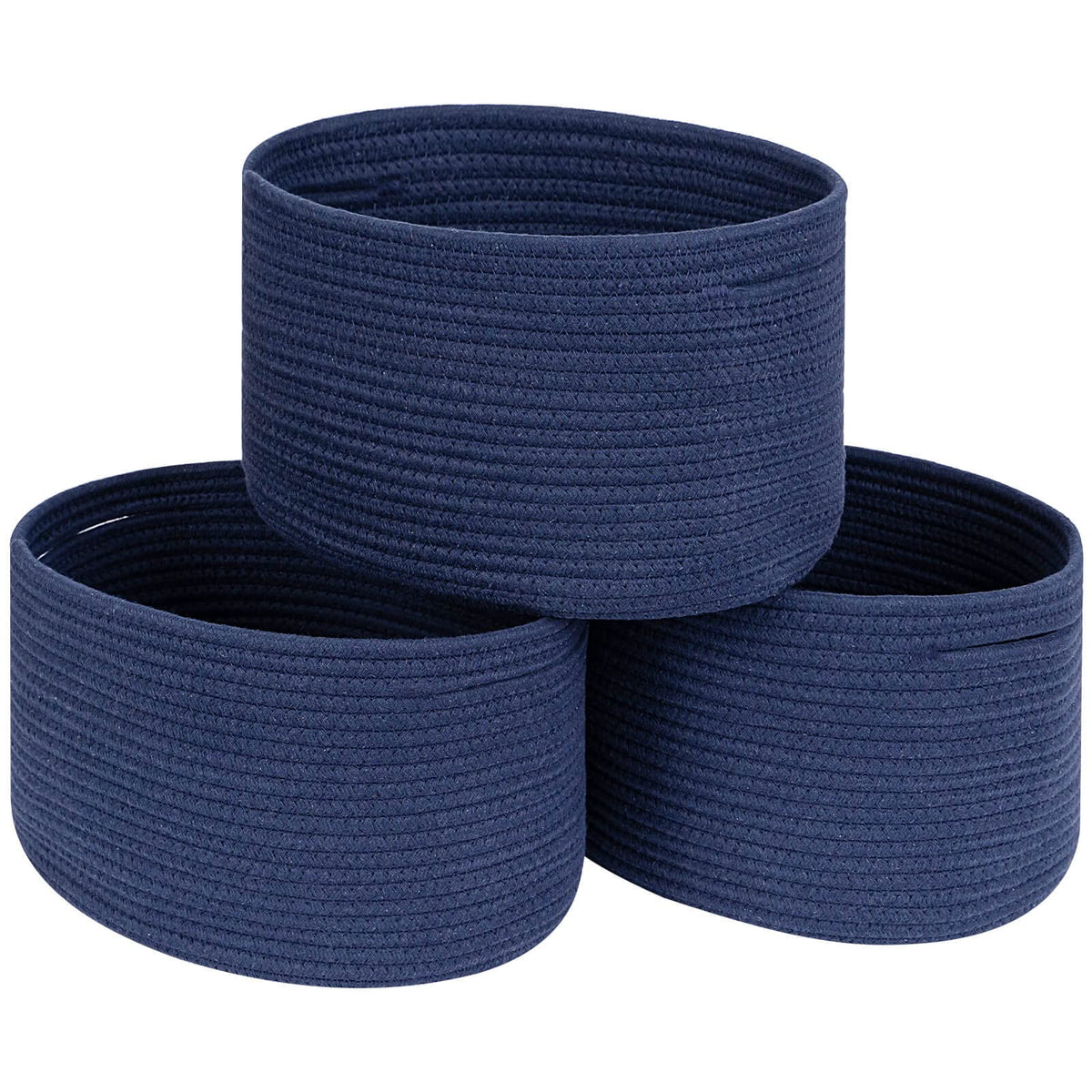 Cubesland Navy Cotton Rope Baskets For Shelves Storage, Cube Shelf Closet Storage Baskets Bins Set 3, Long-Lasting Skin-Friendly