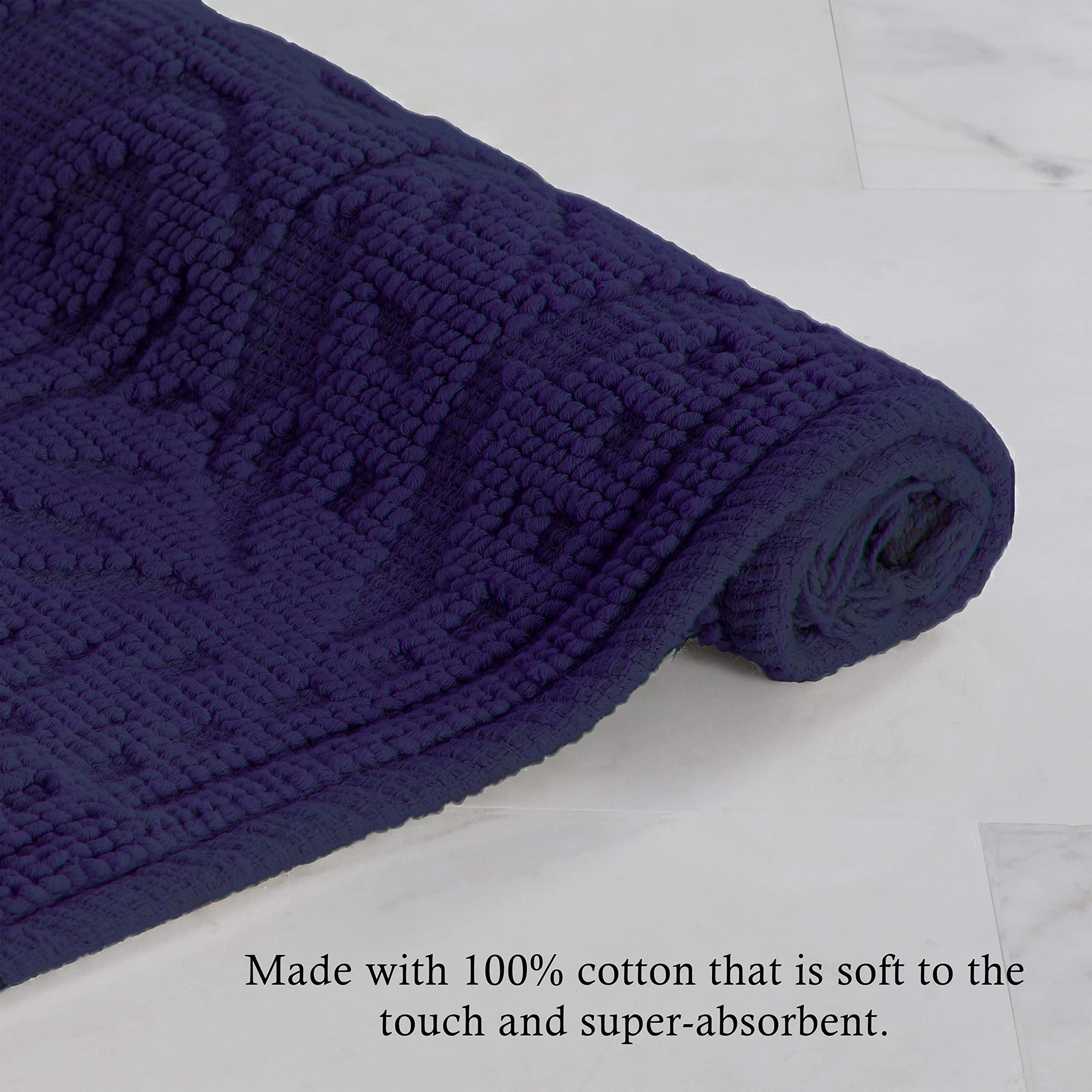 Jean Pierre - Ricardo Bath Mat, Woven Fringe Bathroom Rugs, 100% Cotton, Premium Bathroom Decor - Measures 21'' X 41'' - Indigo