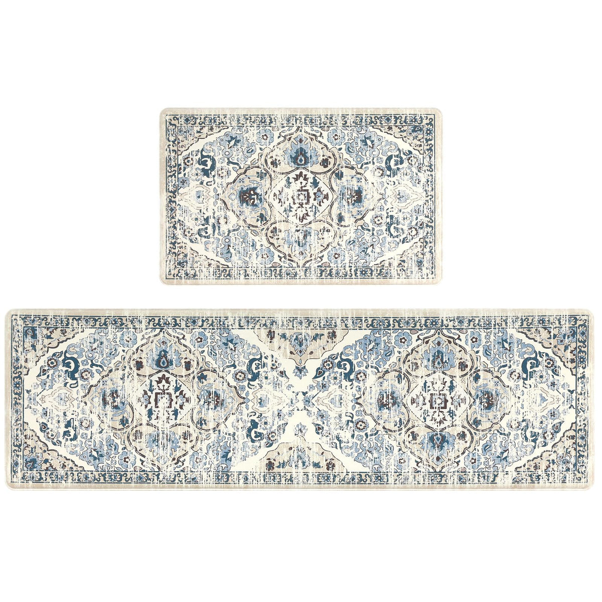 Ileading Blue Kitchen Mats For Floor 2 Piece 17''X28''+17''X59'' Boho Anti Fatigue Mats Non Slip Cushioned Floor Mat For Standin