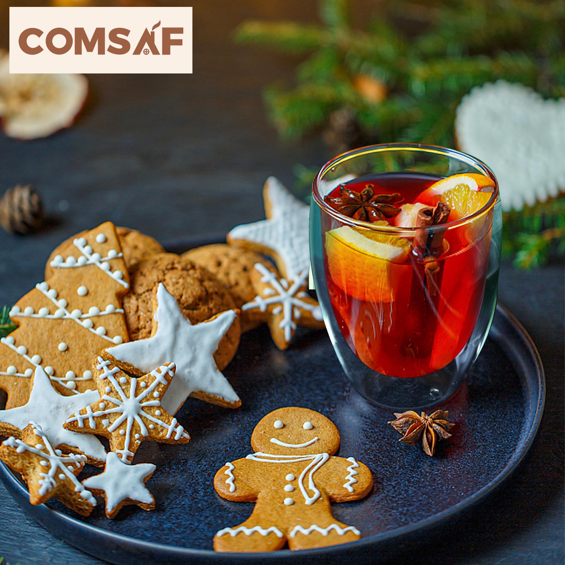 Comsaf Glass Coffee Cups 12 Oz, Latte Cup Set Of 2, Double Walled Glass Coffee Mugs, Clear Coffee Mug For Americano, Lungo, Moch