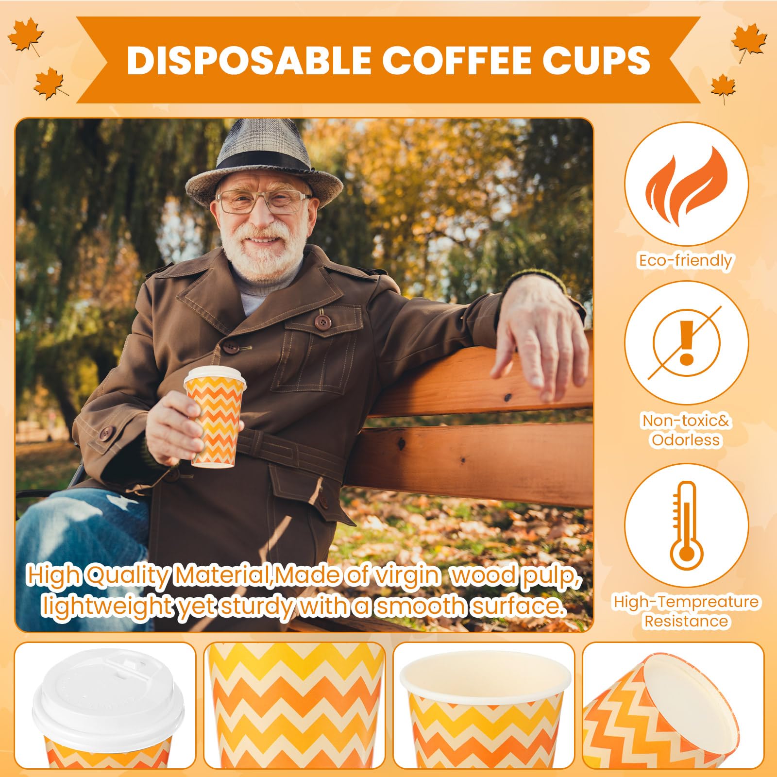Sliner 60 Pcs Fall Thanksgiving Disposable Coffee Cups with Lids 12 oz Autumn Hot Cold Drinks Paper Cups Pumpkin Maple Leaf Beve