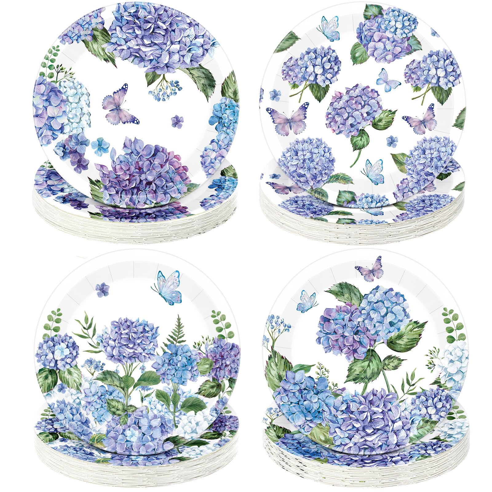 Zopeal 60 Pieces Floral Hydrangea Paper Plates 9 Inch, Spring Baby in Bloom Baby Shower Decorations Wedding Disposable Floral Di