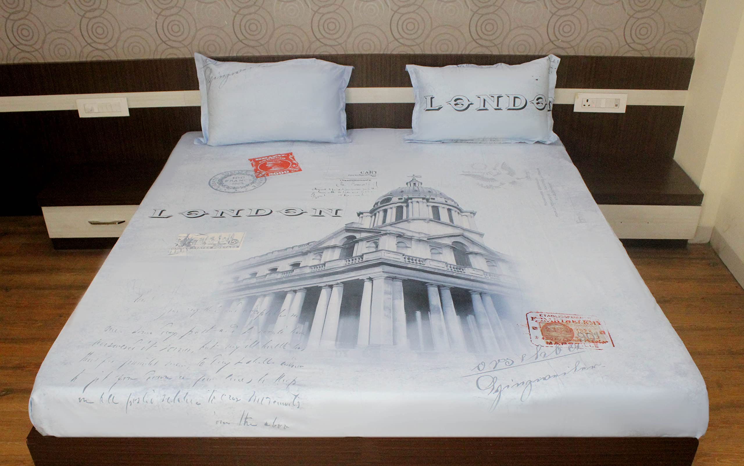 Linenaffairs Double Size Bedsheet With 2 Pillow/Takiya Covers Flat Sheet With 2 Pillow Cover - Digital_Print_2