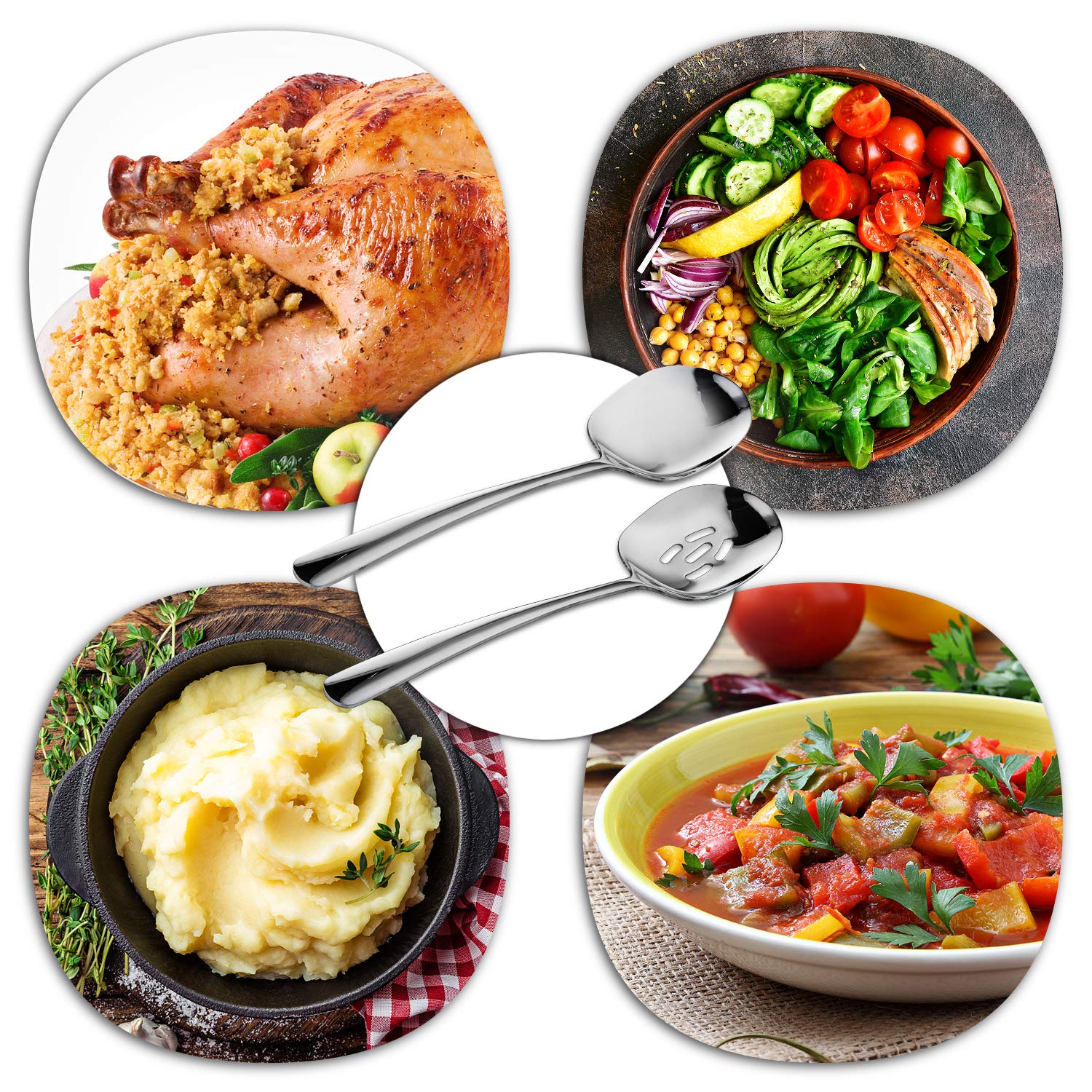 Soleader X-Large Serving Spoons Set, 12 Inch Slotted Spoon And Serving Spoon, Premium Spoons Silverware, Cooking Spoon,Pasta Spo