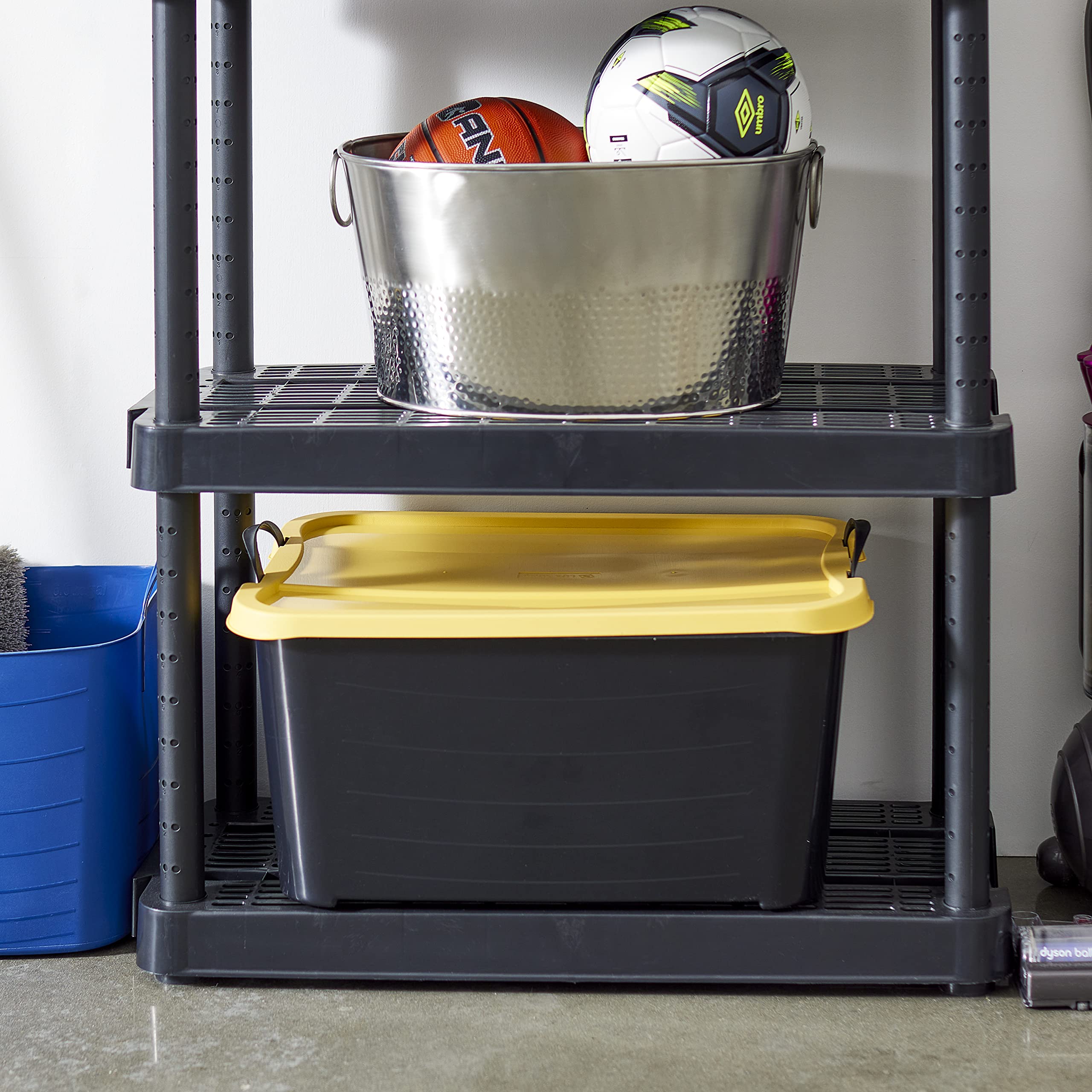 Life Story 55 Quart Plastic Stackable Storage Unit Bin with Lid and Handles for Home Garage Organization  Black and Yellow (6 Pack)
