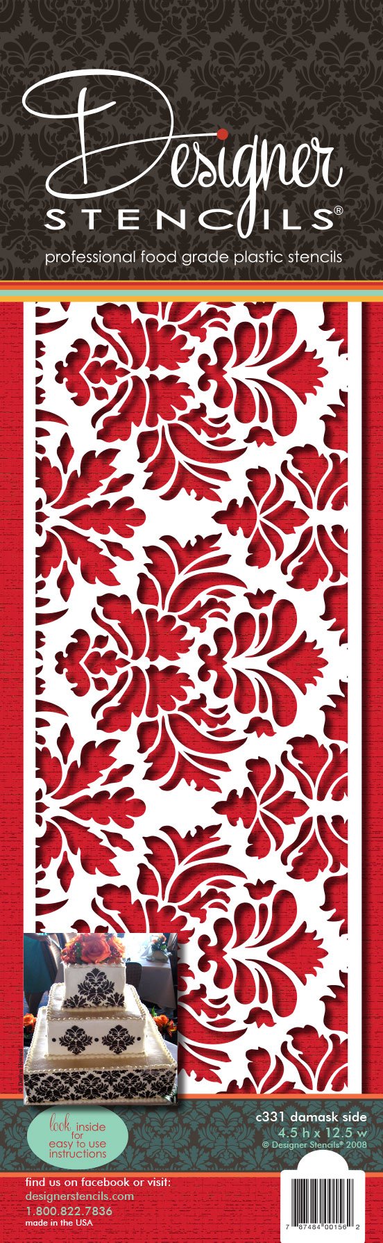 Designer Stencils Damask Cake Stencil Side (4.5''H X 12.5''W)
