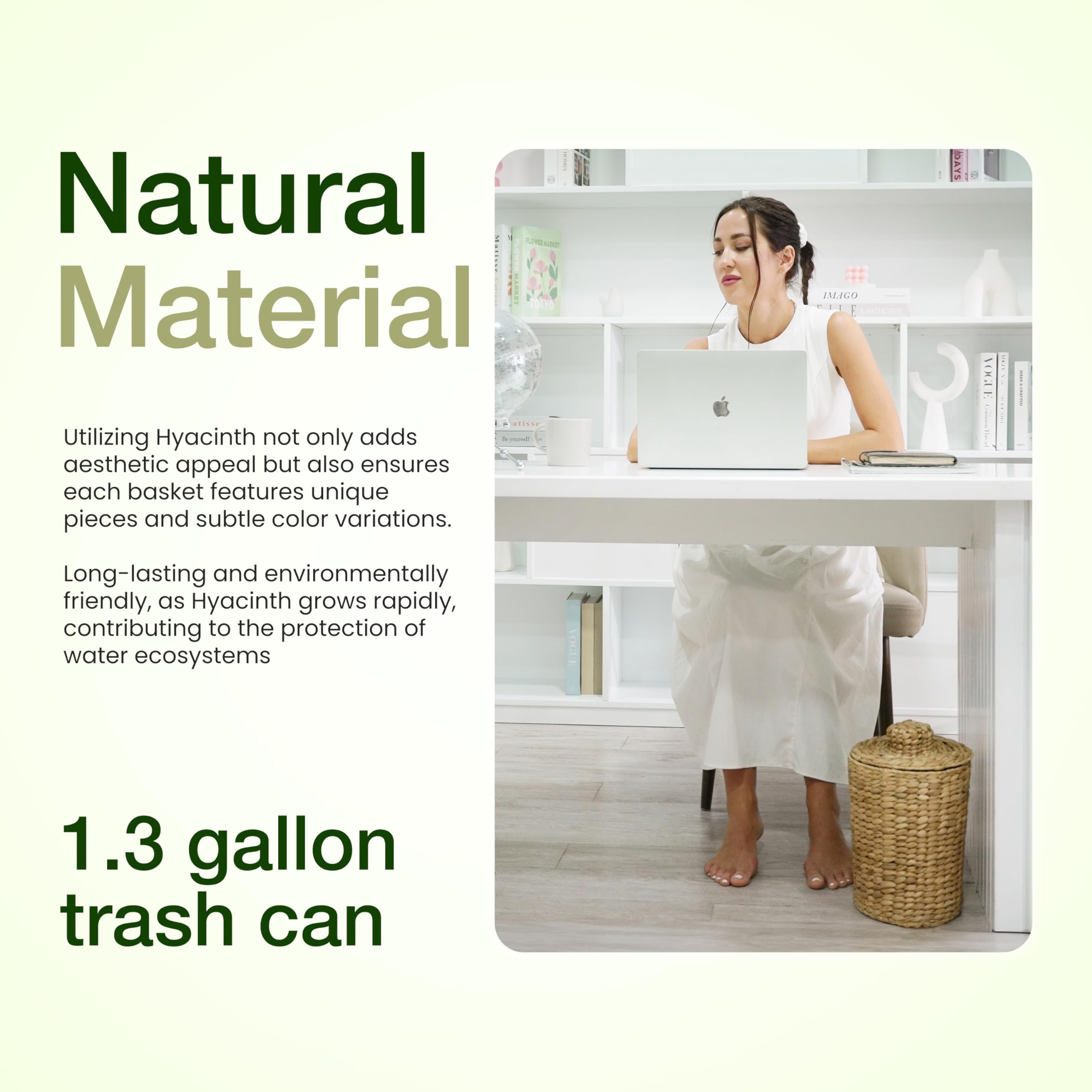 Tidita 1.3 Gallons Wicker Woven Waste Basket With Lid - Water Hyacinth Trash Can For Office Garbage - Handwoven Wastebaskets For