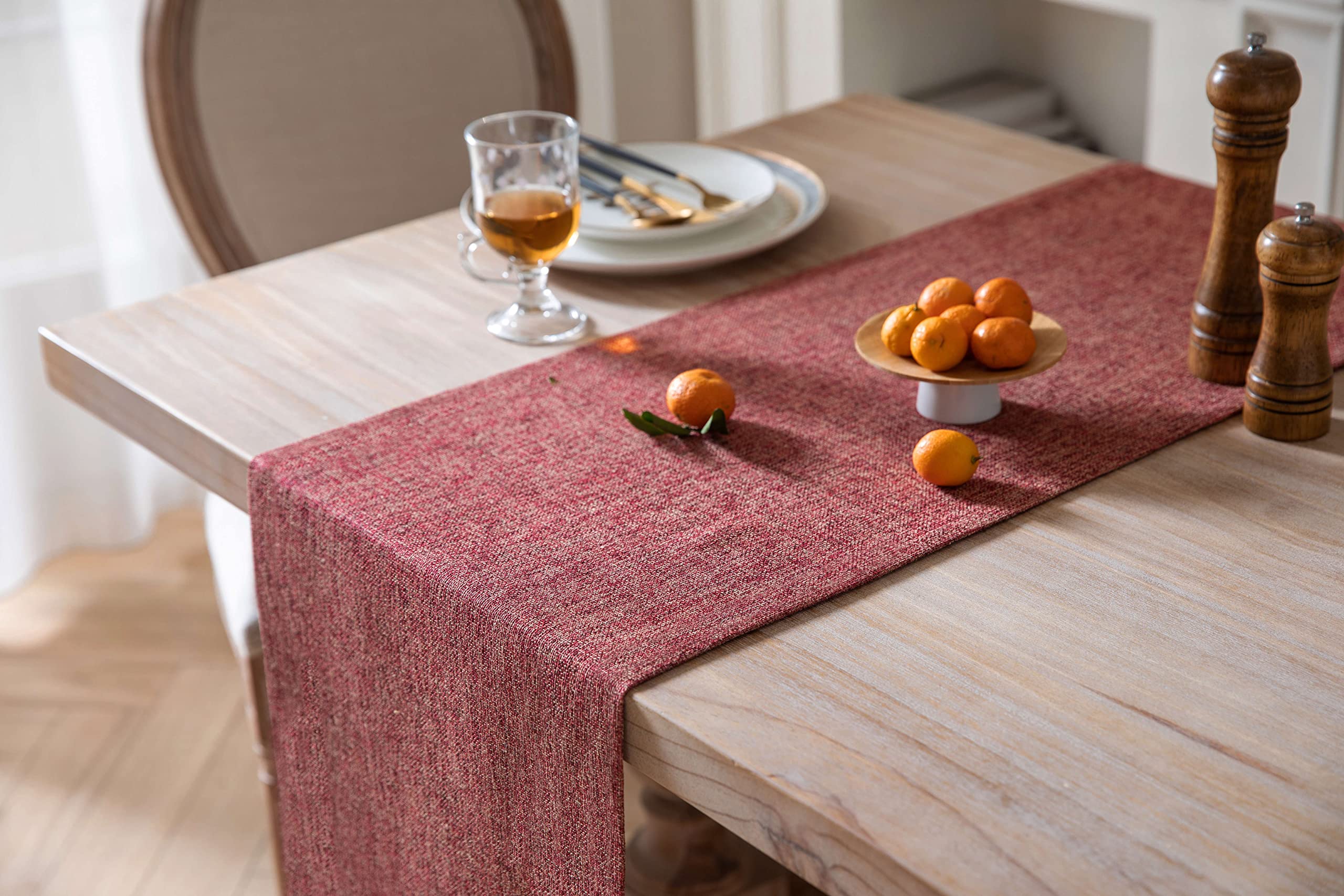 ZeeMart Burlap Style Farmhouse Table Runners 90 Inches Long  Red Rustic Woven Dining Table Runner for Everyday Use  14x90 Inches  Red