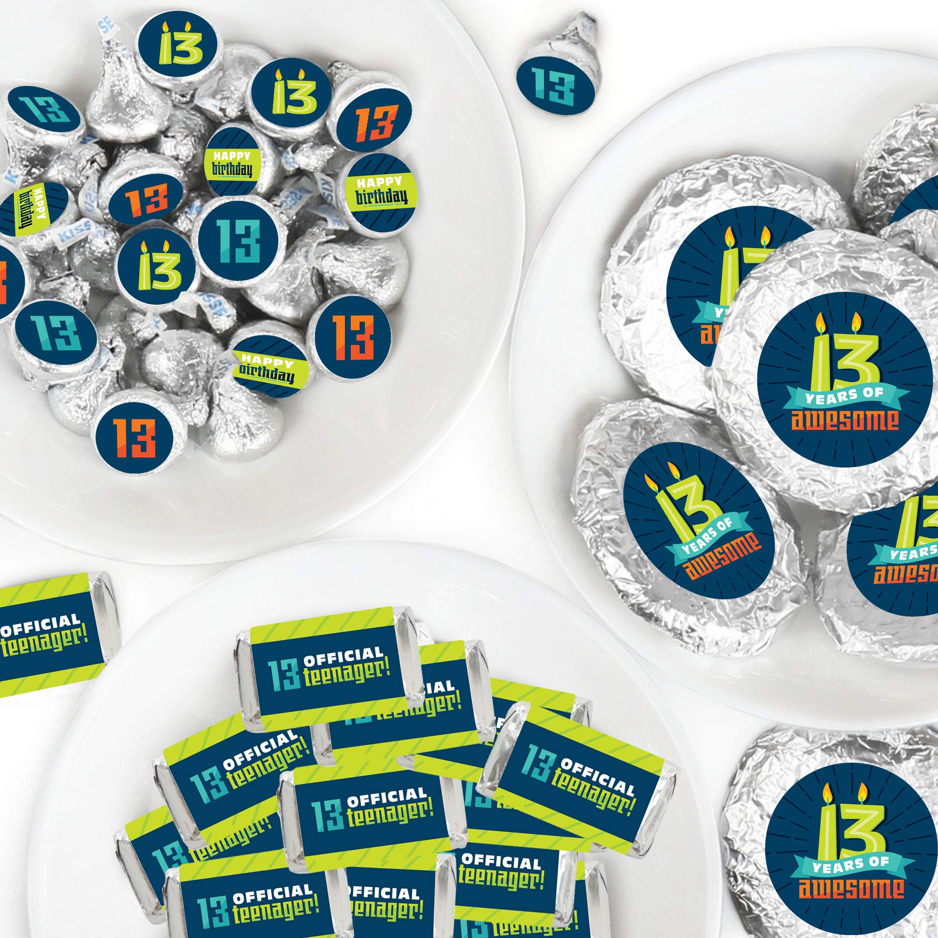 Big Dot Of Happiness Boy 13Th Birthday - Mini Candy Bar Wrappers, Round Candy Stickers And Circle Stickers - Official Teenager B