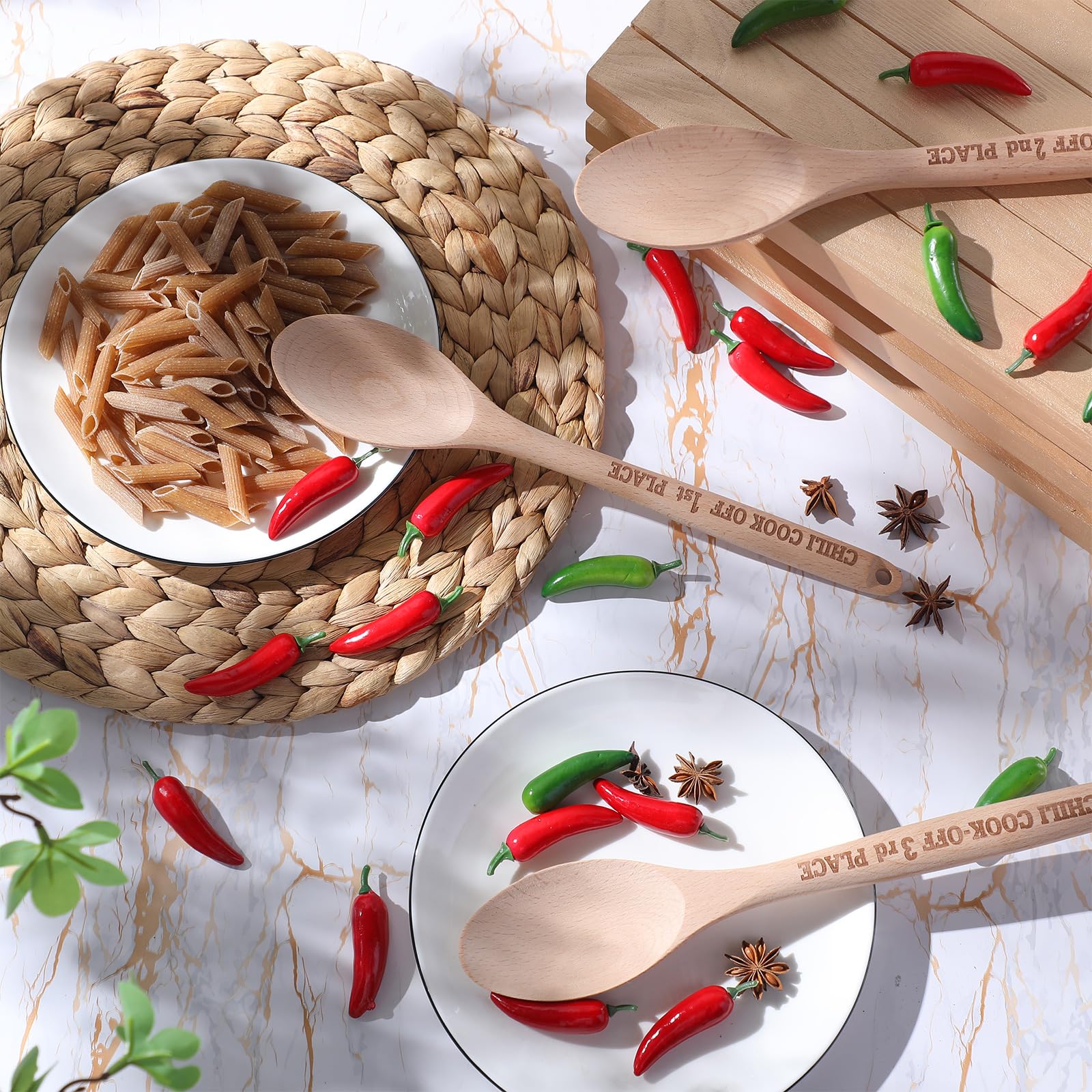 Soaoo Chili Cook Off Trophy Wooden Spoon 3 Pcs Chili Engraved Cooking Spoon Serving Spoon Chili Contest Wood Spoon Prize For 1St