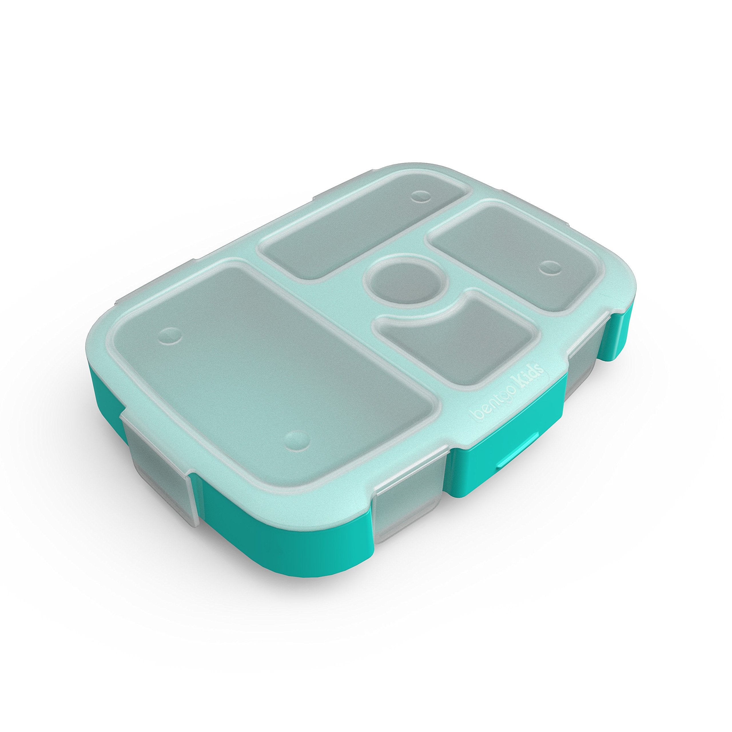 Bentgo Kids Brights Tray (Aqua) With Transparent Cover - Reusable, Bpa-Free, 5-Compartment Meal Prep Container With Built-In Por