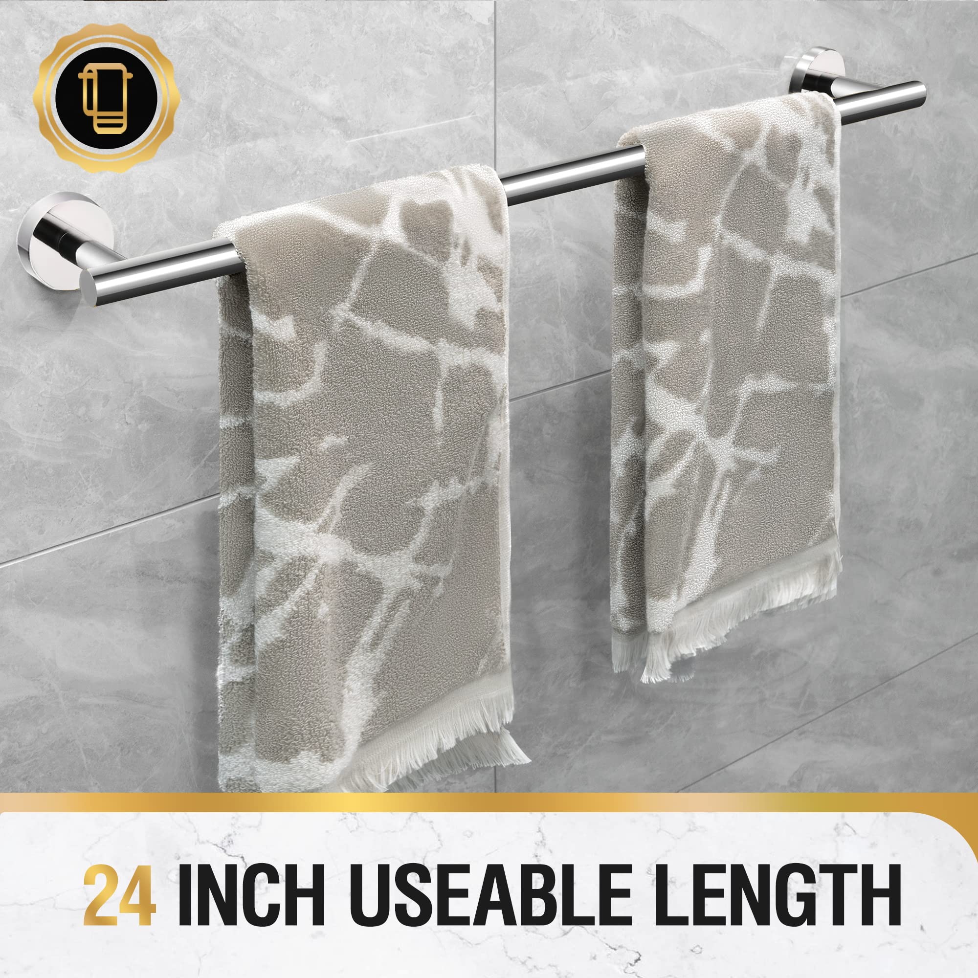 Hitslam Chrome 25.7 Inch Towel Bar For Bathroom, Sus304 Stainless Steel Bathroom Towel Rack Wall Mounted, Modern Home Decor Bath