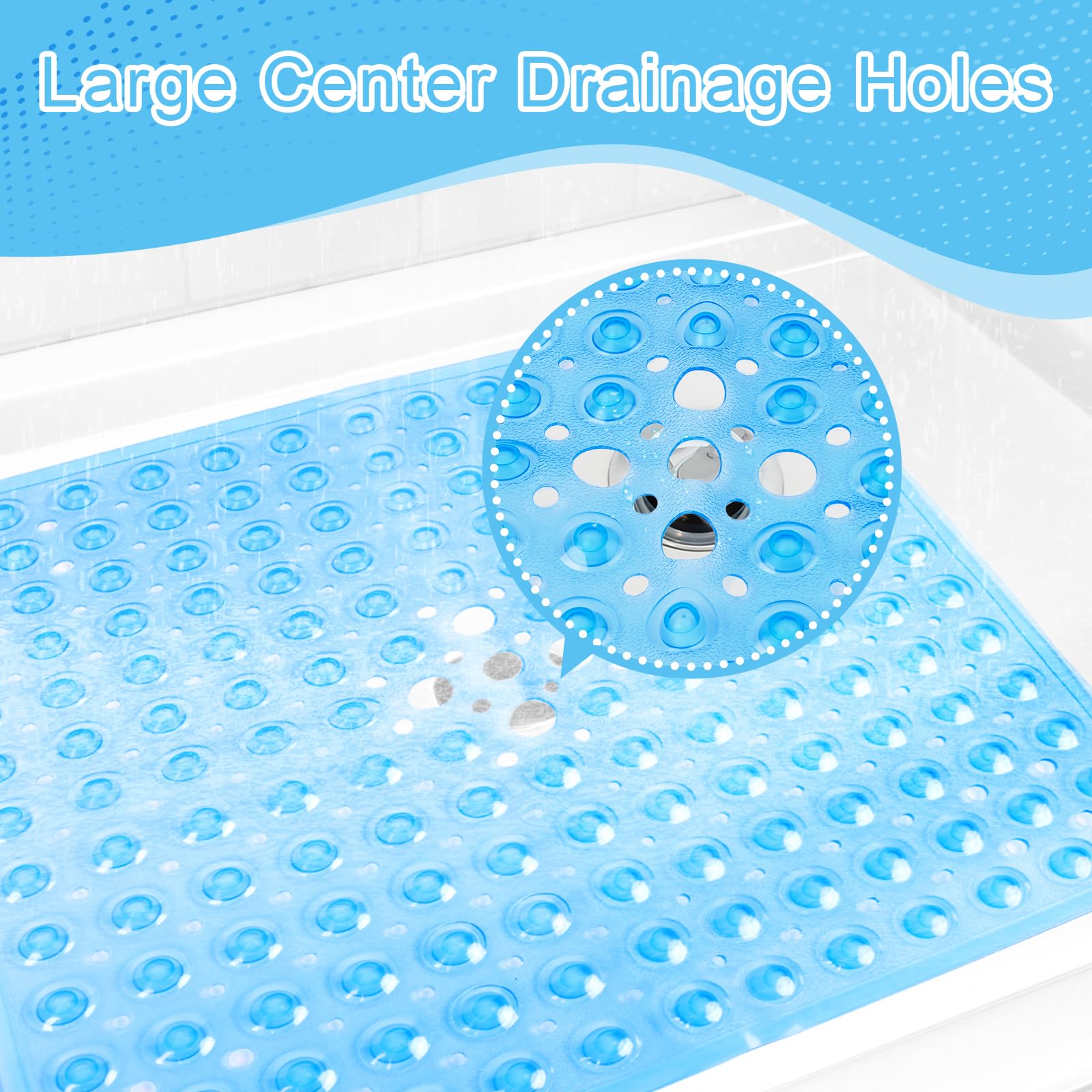 Amazerbath Shower Mat Non Slip 21 X 21 Inches, Square Shower Mat With Suction Cups And Drain Holes, Shower Stall Mat Machine Was