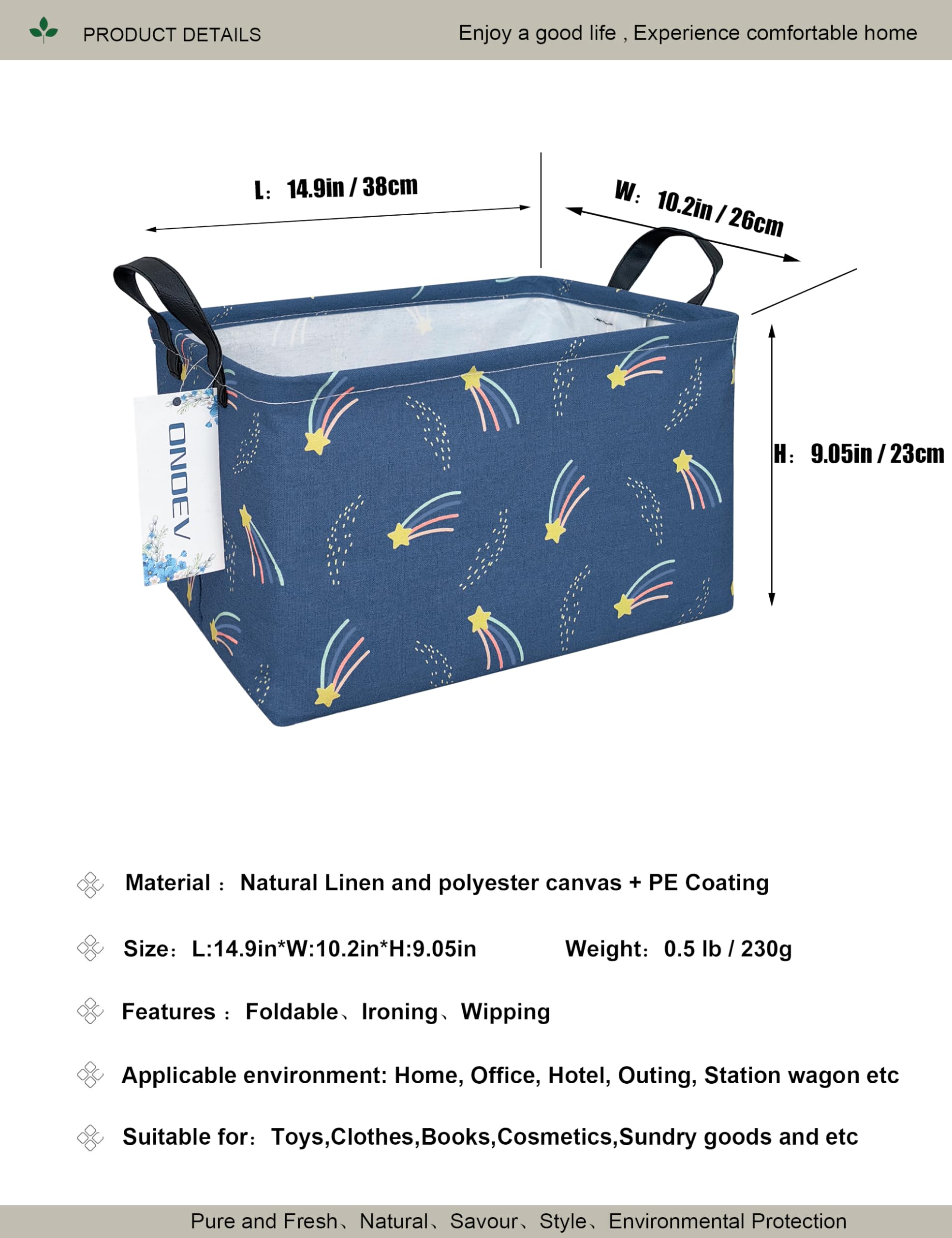ONOEV Rectangular Folding Laundry Basket,waterproof Canvas Basket,gift basket,Suitable for children s room,Office,Clothes,Toys S