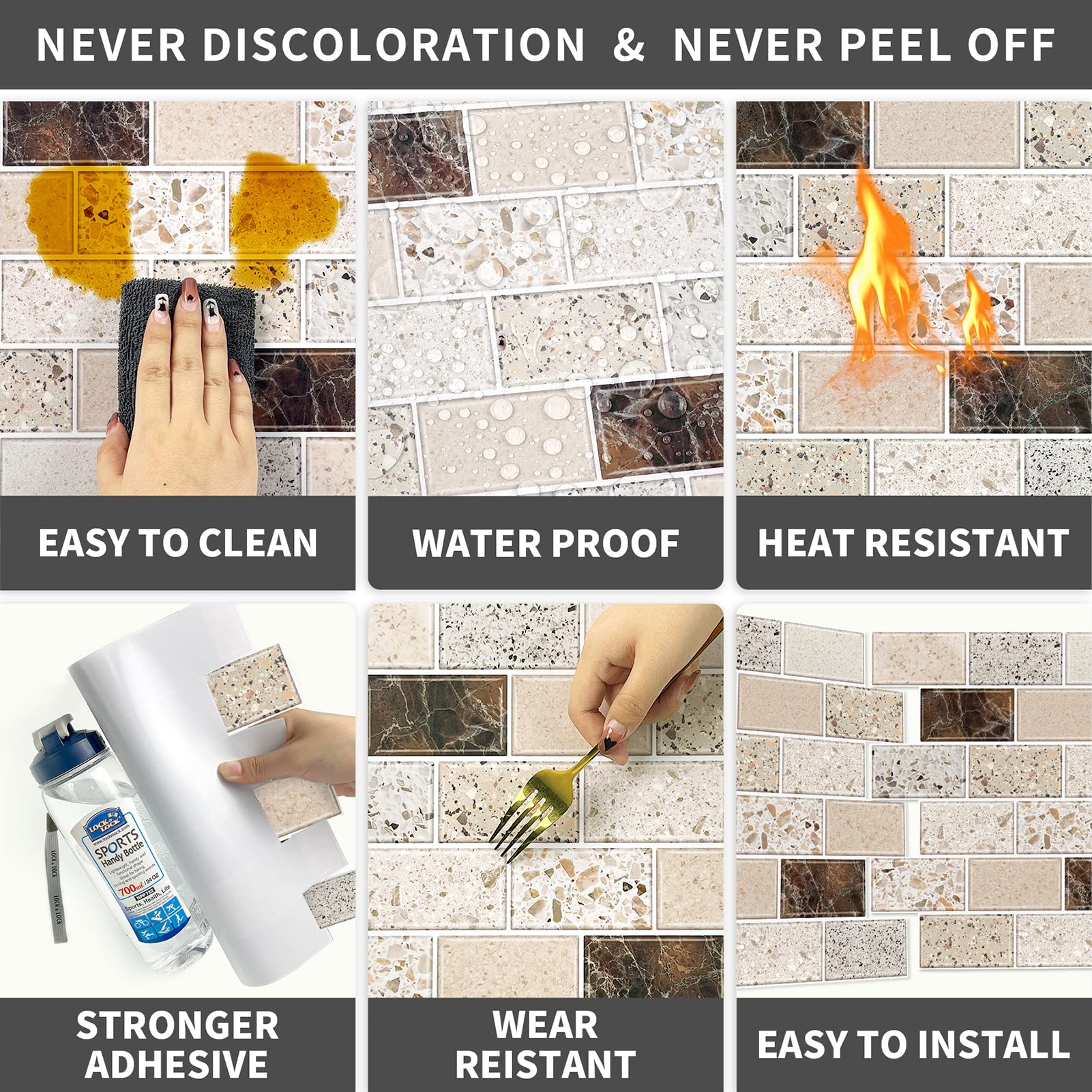 Urcolor 10-Sheet Backsplash Tile For Kitchen Peel And Stick,12''X12'' Self Adhesive Wall Tiles Stick On Back Splashes For Bathro