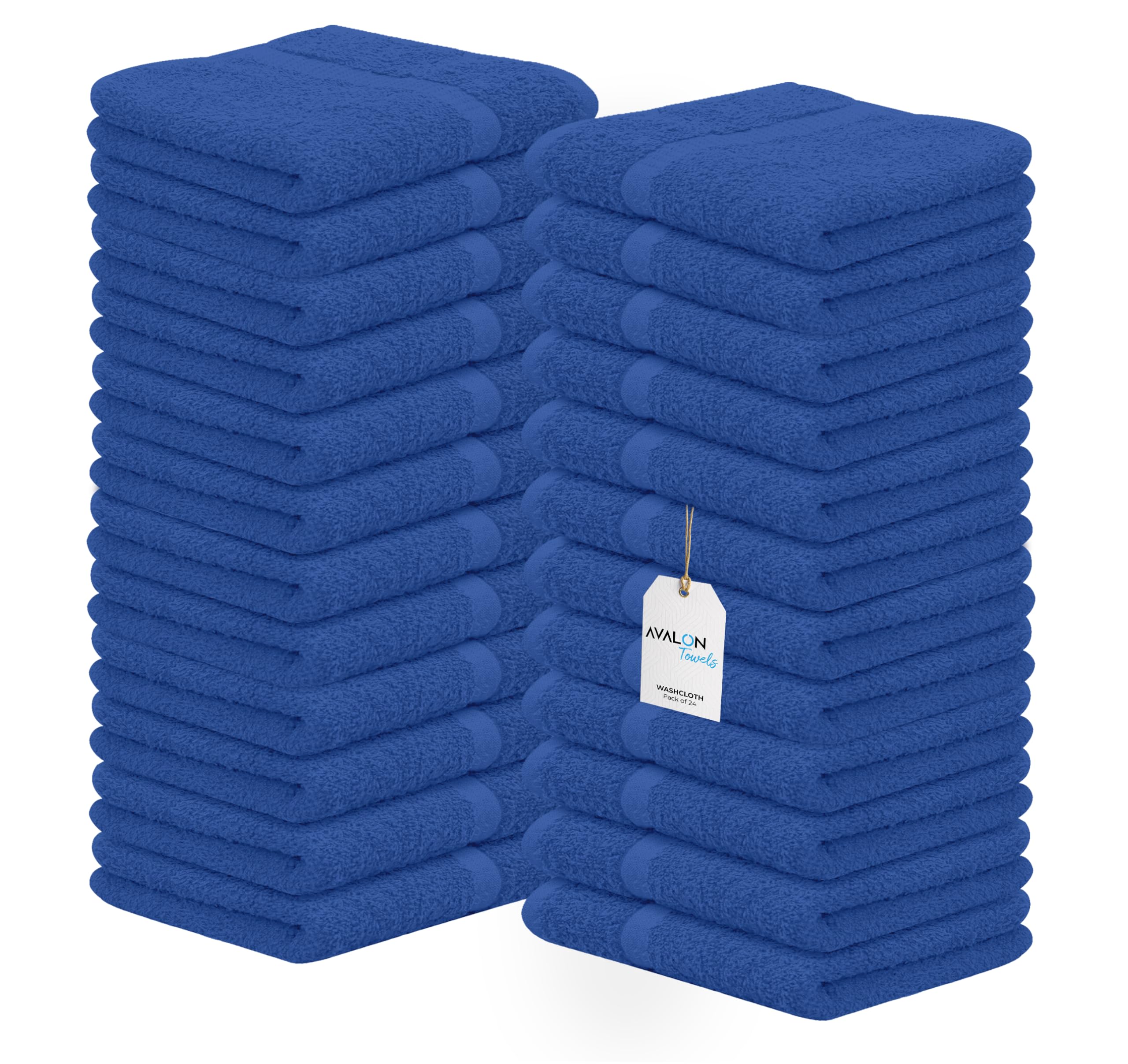 Avalon Towels Cotton Washcloths - (Pack of 24) Size 12x12 Inches Premium Ring Spun  Super Absorbent  Soft Face Towels  Gym Towels  Hotel and Spa Quality  Reusable Multipurpose Towels (Blue)