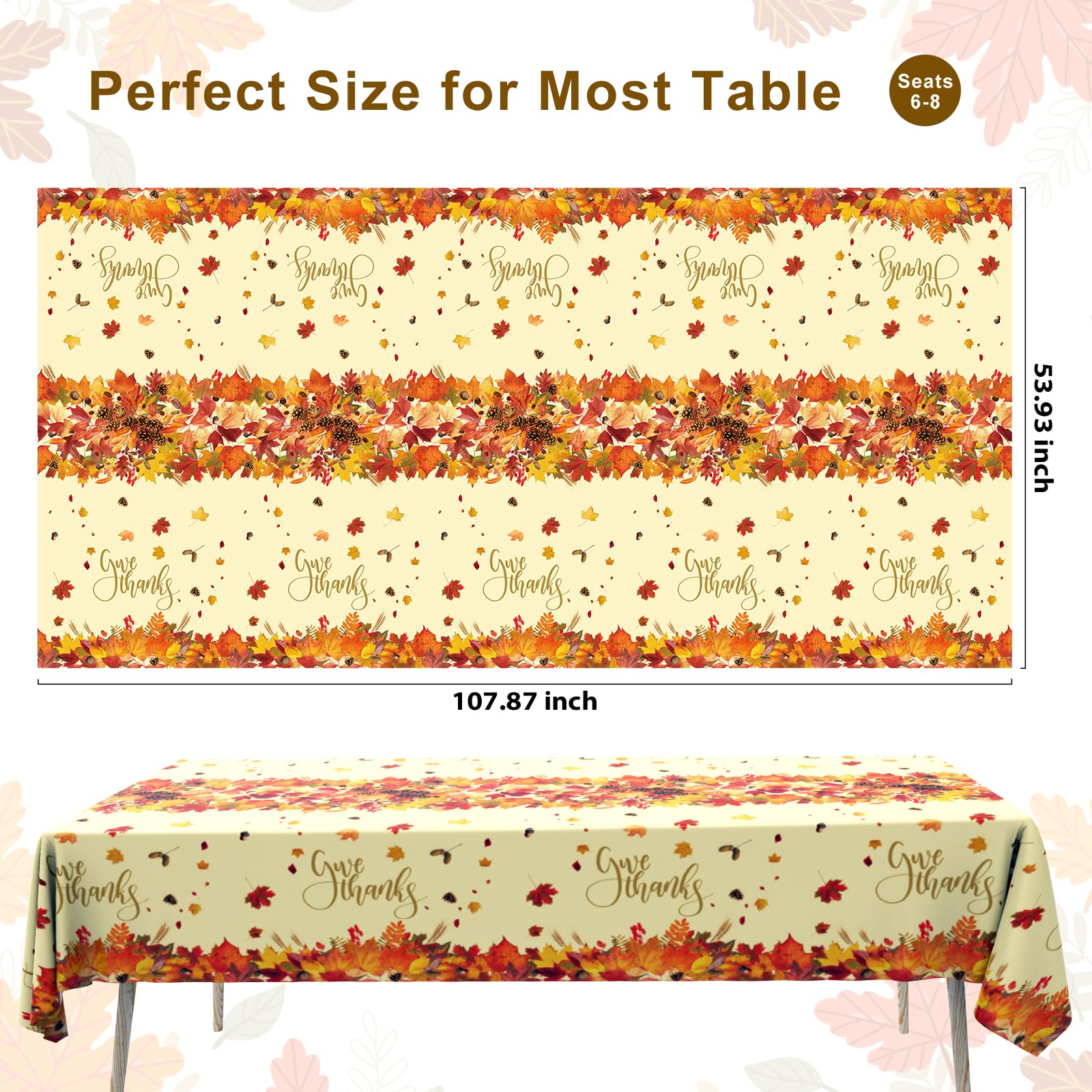 Tbsone Thanksgiving Disposable Rectangle Plastic Tablecloth - 3 Pack, Fall Maple Leaves Themed Table Covers for Harvest Party De