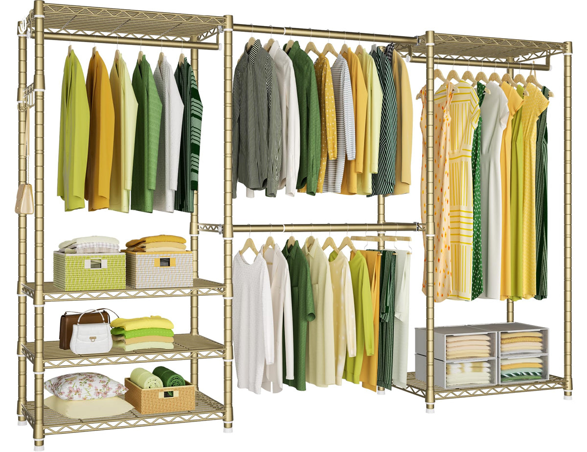Ulif E1 Heavy Duty Closet Garment Rack, 6 Tiers Adjustable Metal Freestanding Expandable Clothing Storage With 4 Hanger Rods, Ea