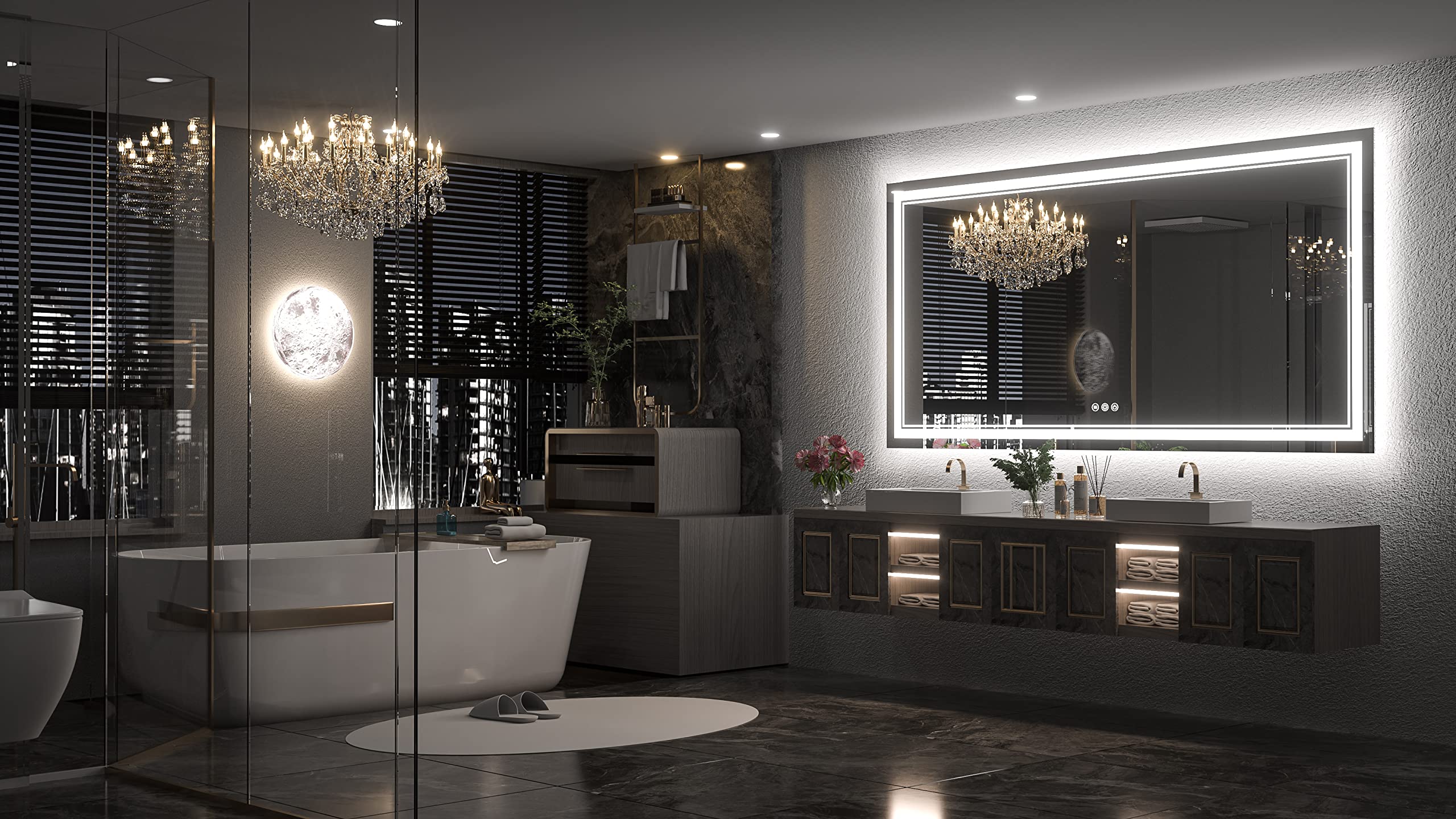Keonjinn Led Bathroom Mirror 72'' X 36'' With Backlit And Frontlit, Large Stepless 3 Colors Temperature & Dimmable Vanity Mirror