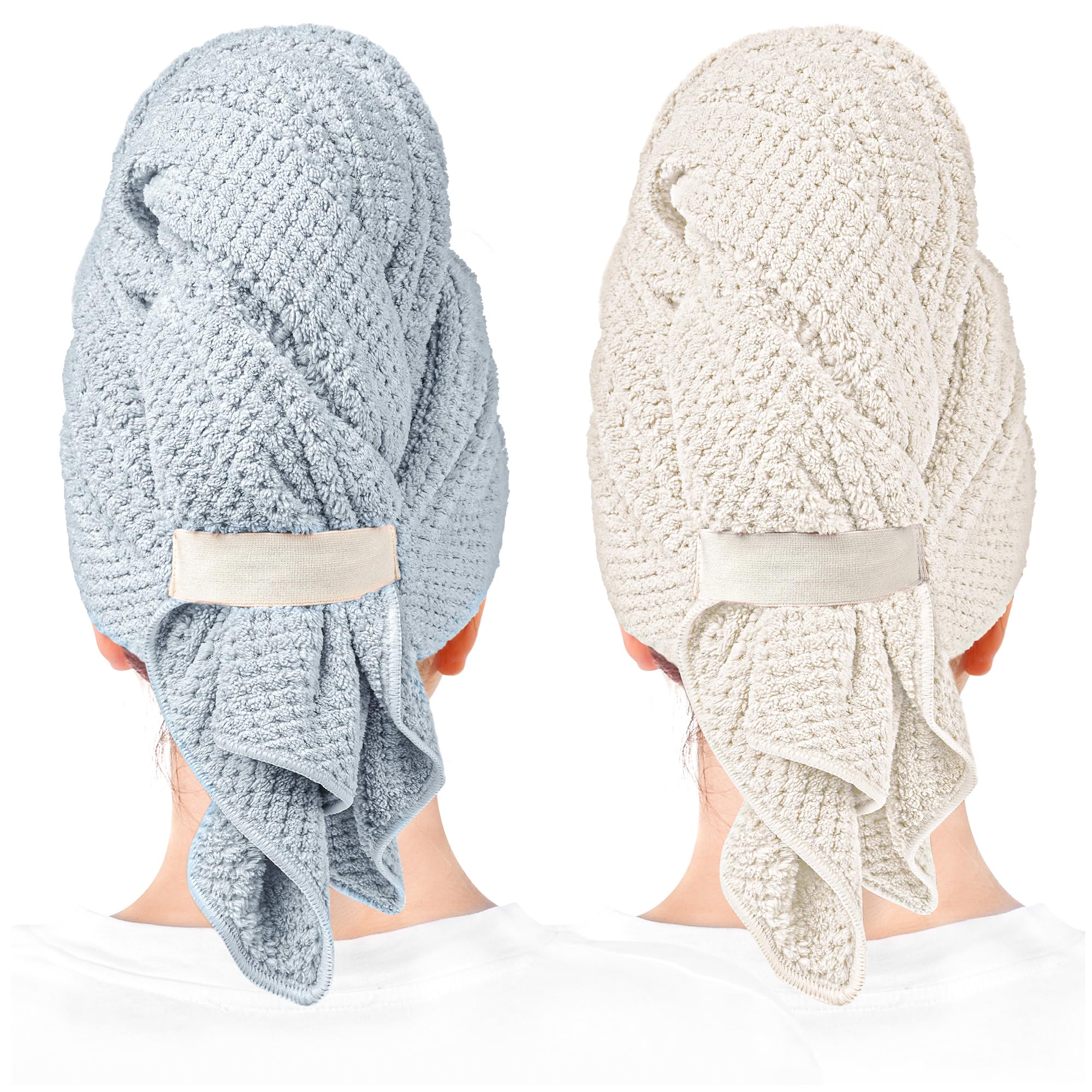 ROLSHOL 2 Packs Large Microfiber Hair Towels for Women, Super Absorbent & Quick Dry Hair Towel Wrap for Curly Hair Long & Short