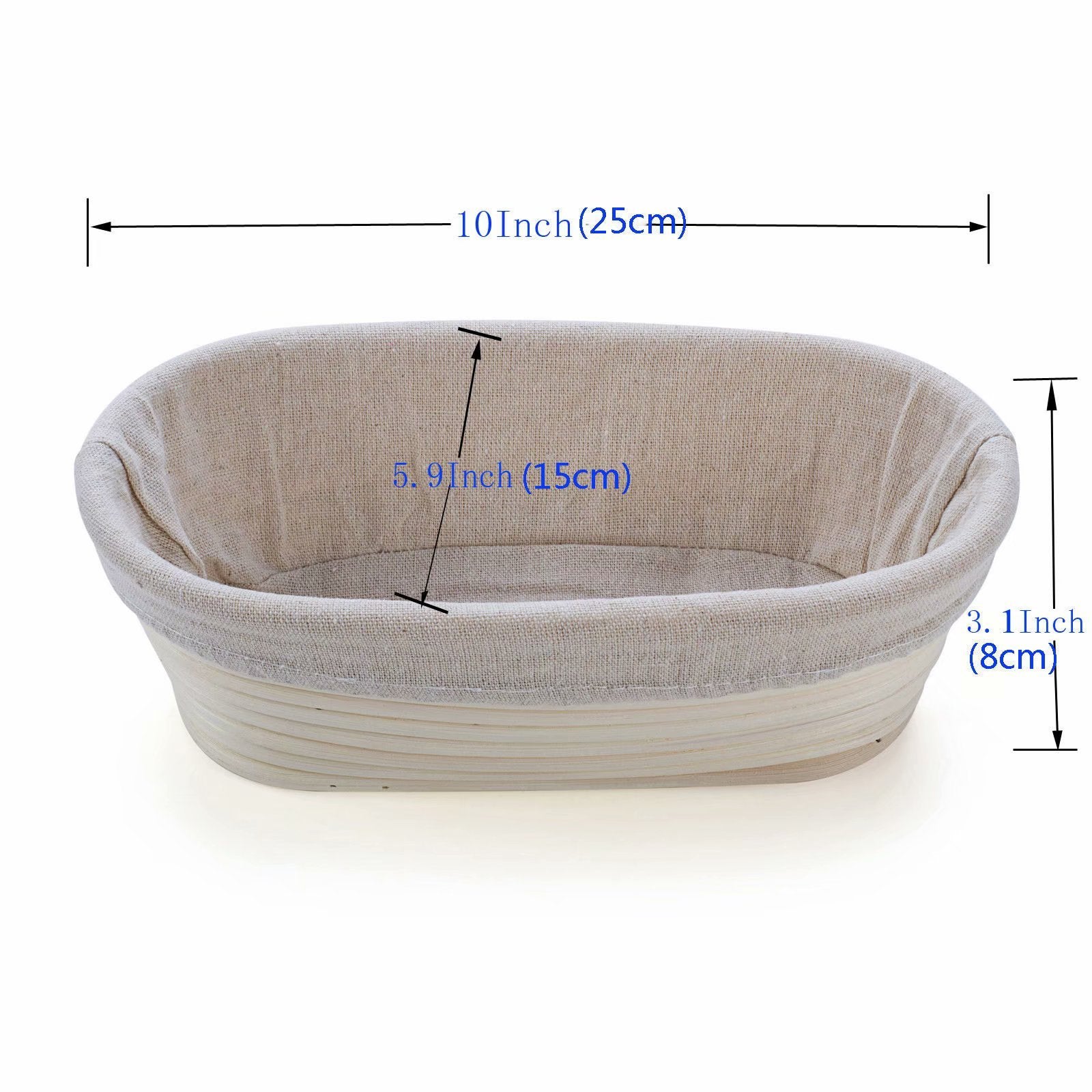 Jranter Oval Banneton Bread Proofing Basket Set, 10" Beige - 2 Pack with Linen Liner, Model UK-Bsd-JrBrotform-Ov10in-2EA