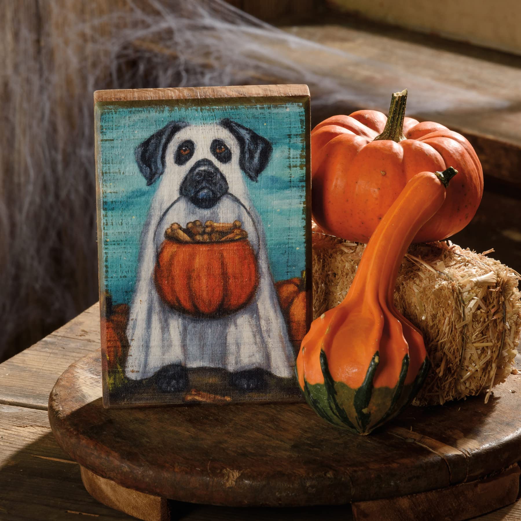 Primitives By Kathy 113689 Ghost Dog Block Sign, 6-inch Height