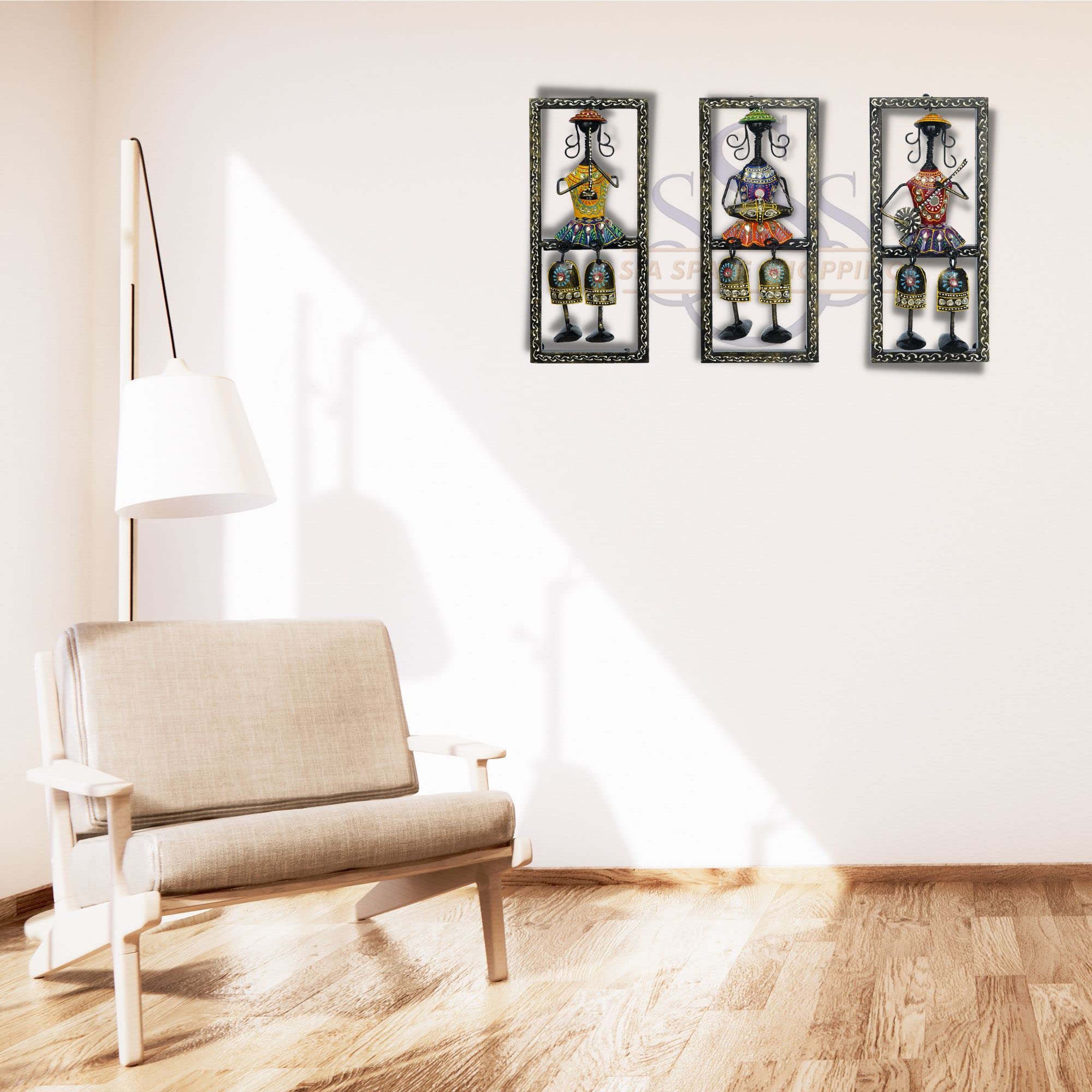 Sia Space Shopping Meatal Antique Finish With Kundan Work Decor Wall Hanging/ Mounted Framed Set Of 3 Rajasthani Musician With D