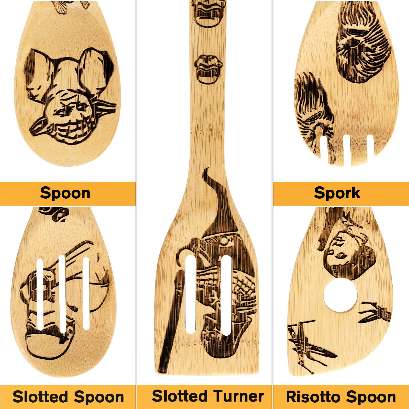 Star War Wooden Spoons Kitchen Cooking Utensils, Wooden Bamboo Utensil Set For Cooking, Heat Resistant For Non-Stick Cookware -