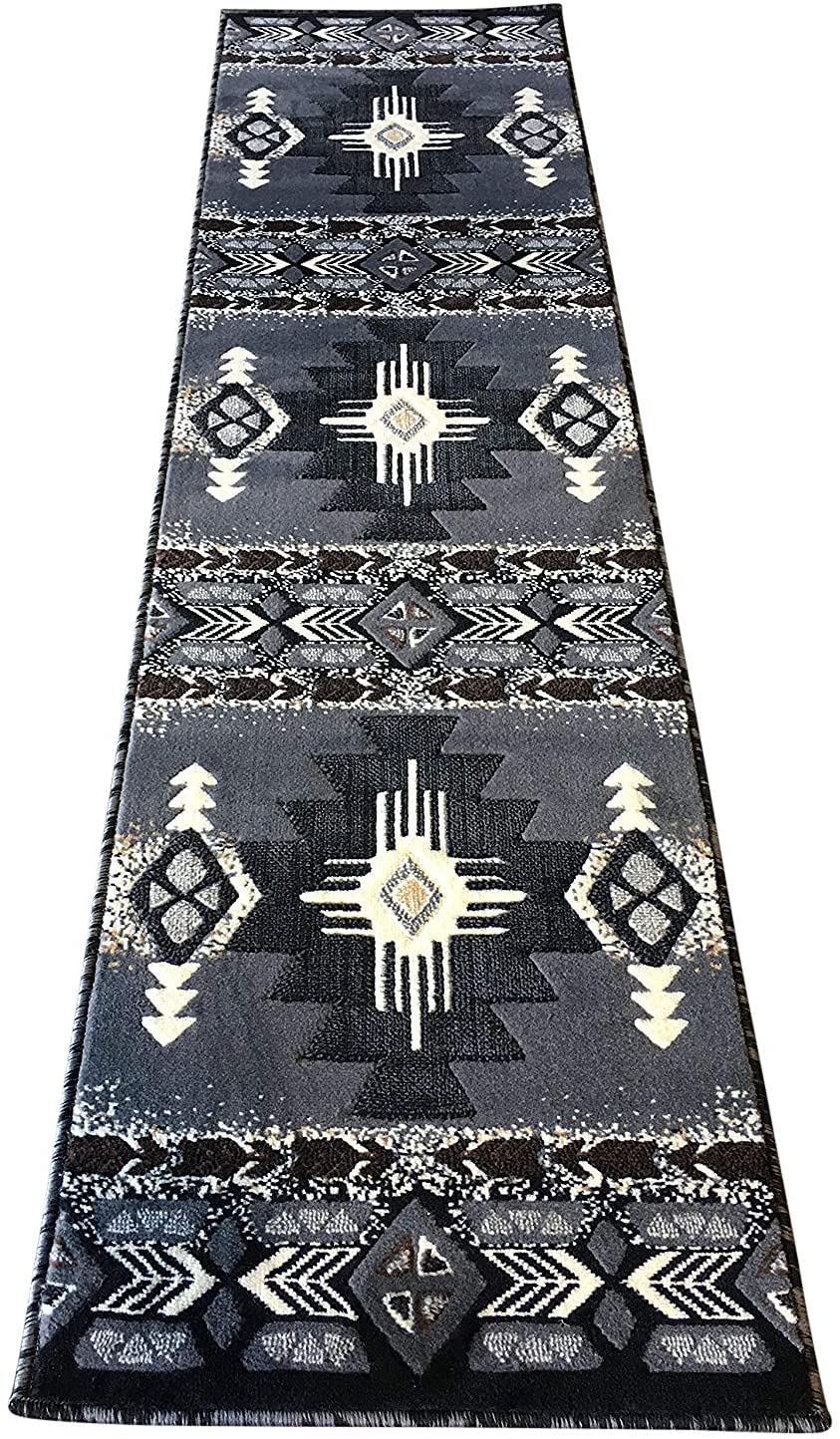 YHSF South West Native American Area Rug C318 (Grey, 2 Feet x 7 Feet)