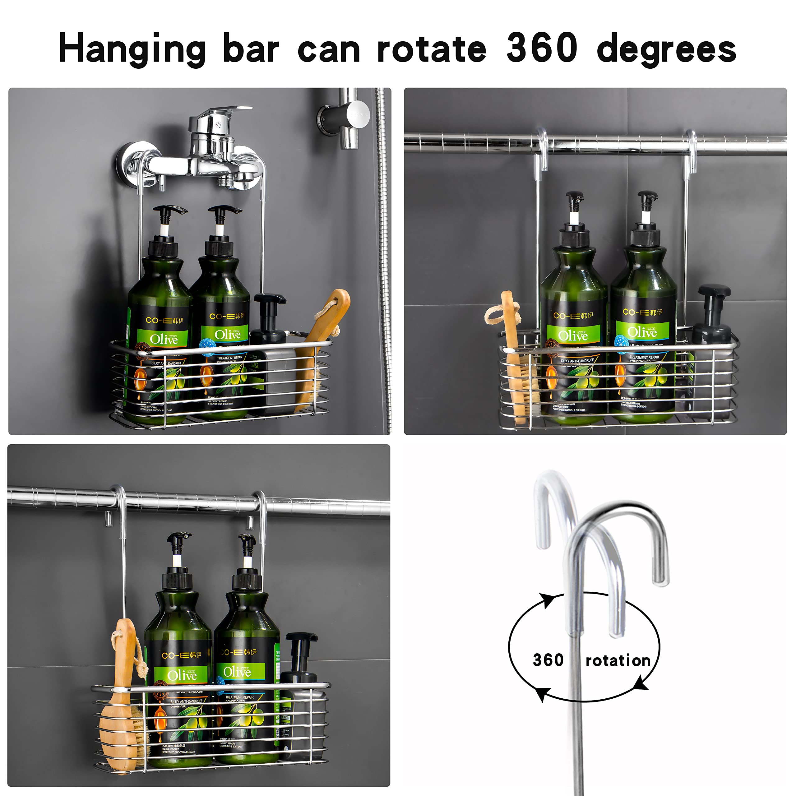 Yqh Hanging Shower Rack, Bathroom Storage Rack, Shampoo Bracket, The Back Hook Can Be Rotated, And Can Be Hung On The Faucet Or
