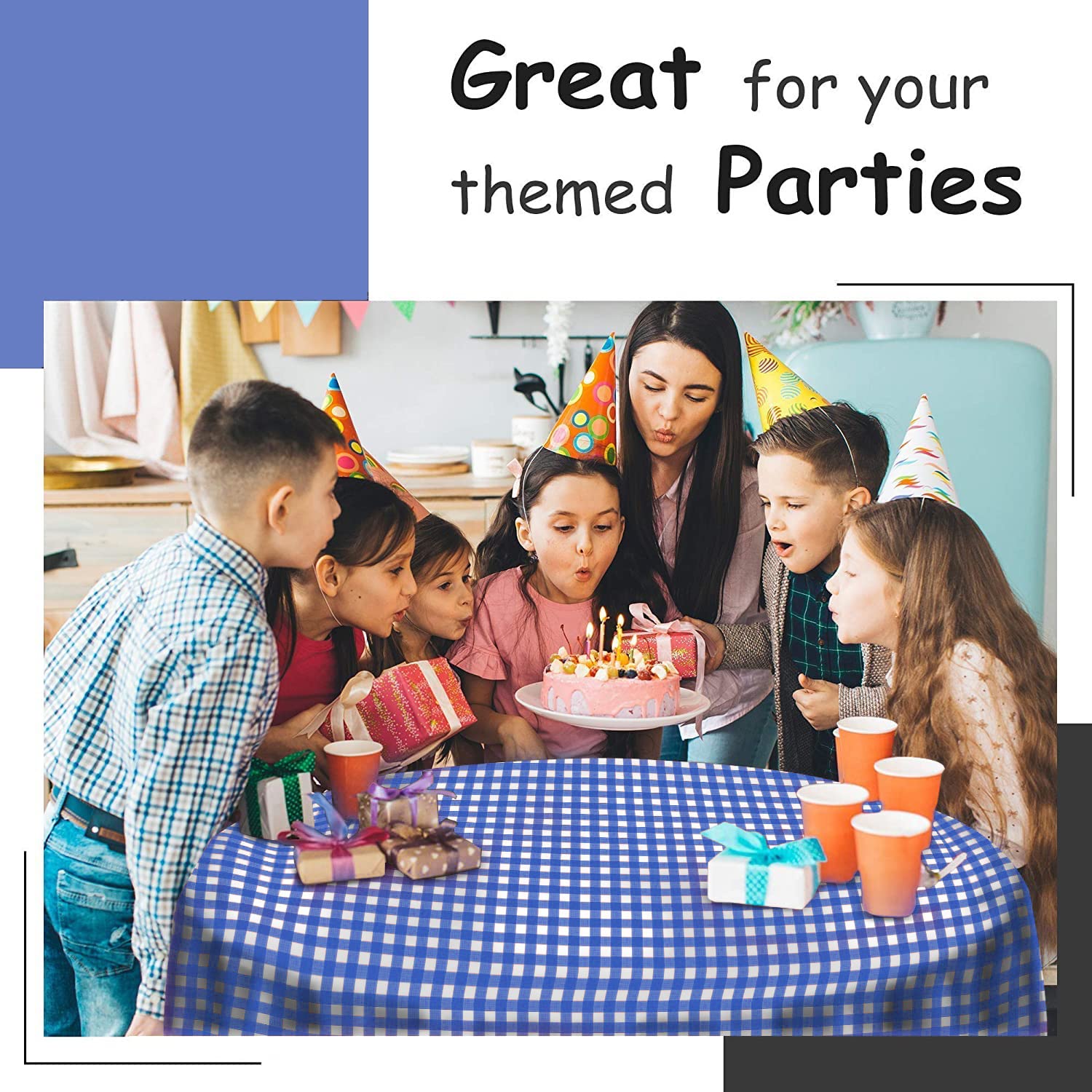 Hsgus 14 Pack Plastic Blue Premium Gingham Checkered Picnic Tablecloth 54X108 In. Rectangle Disposable Table Covers - Disposable