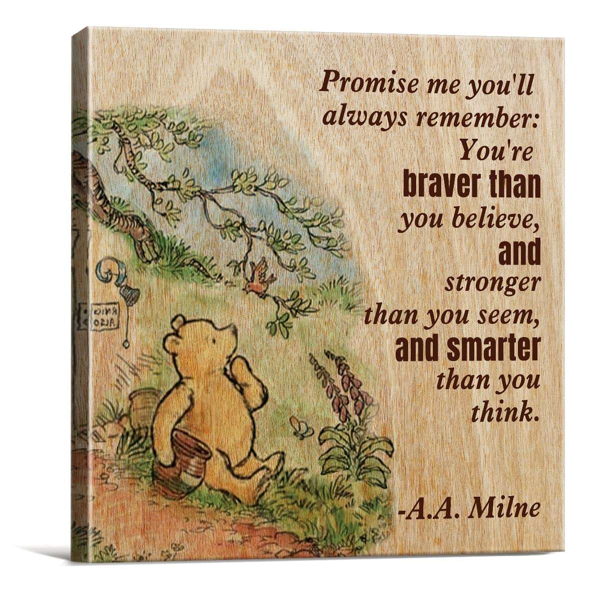 Winnie The Pooh Wall Art Decor Remember You'Re Braver Than You Believe Quote Canvas Painting Pictures Framed Canvas Print Sign A