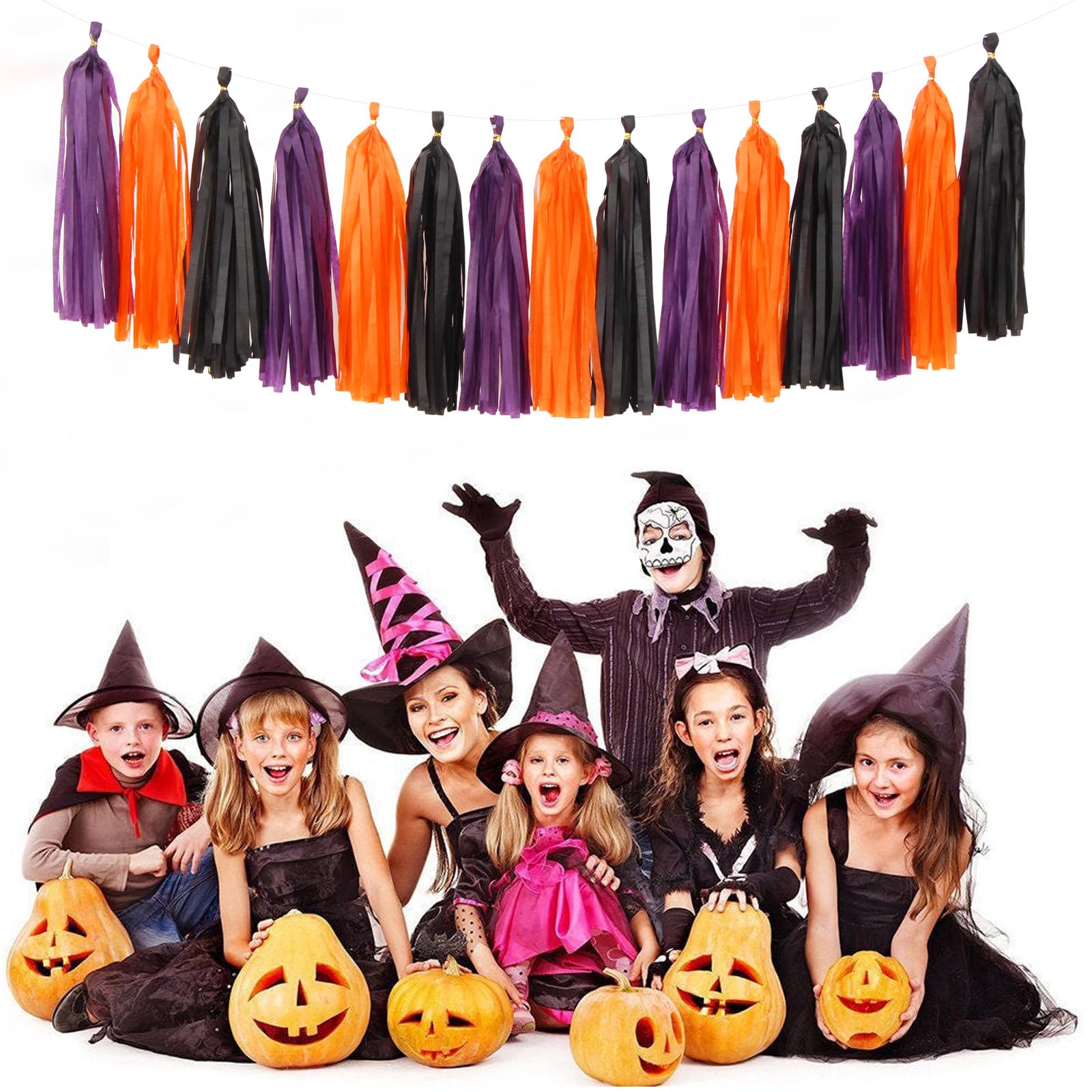 Black-Purple Orange Halloween Party-Decorations Tassel-Garland - 15Pcs Graduation 2025 Supplies Tassels, Birthday Wedding Baby B