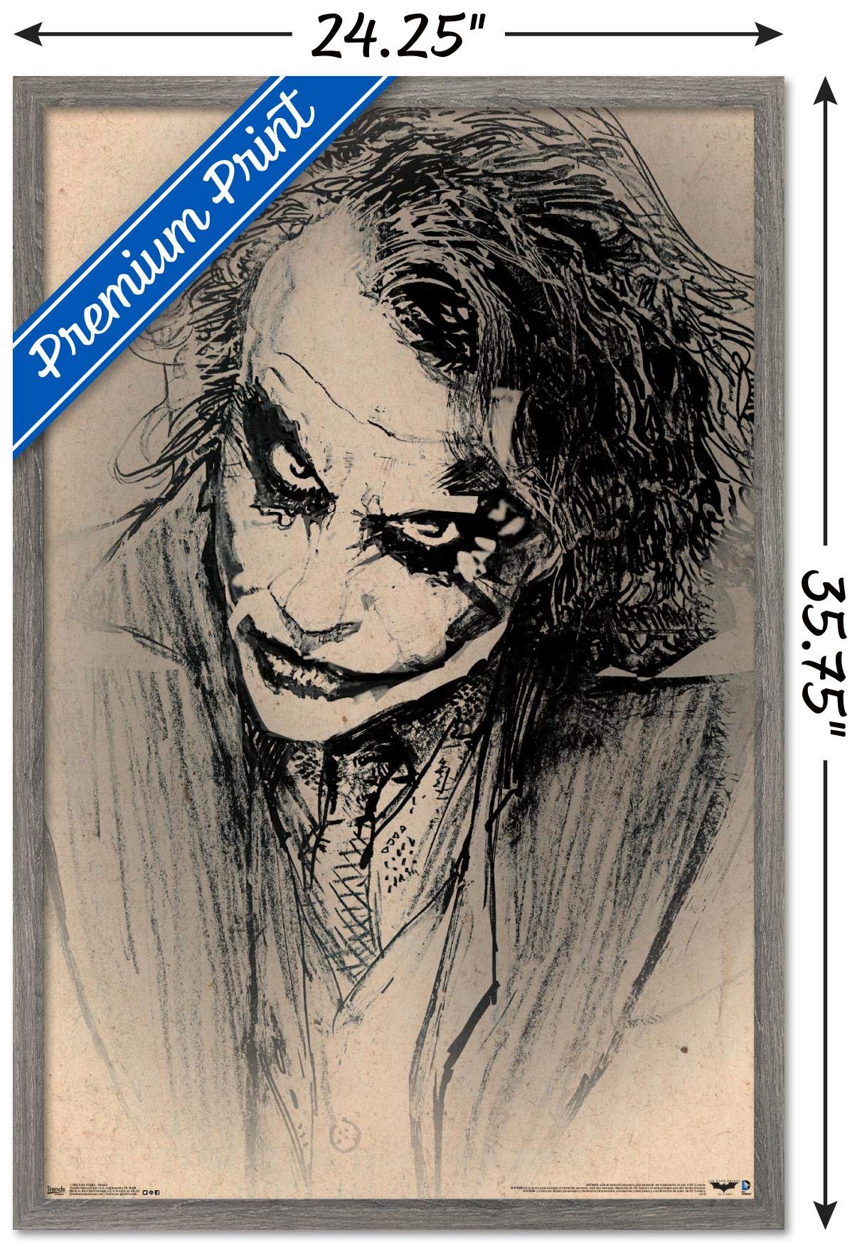 Trends International Dc Comics Movie-The Dark Knight-The Joker-Sketch Wall Poster, 22.375'' X 34'', Barnwood Framed Version, 30