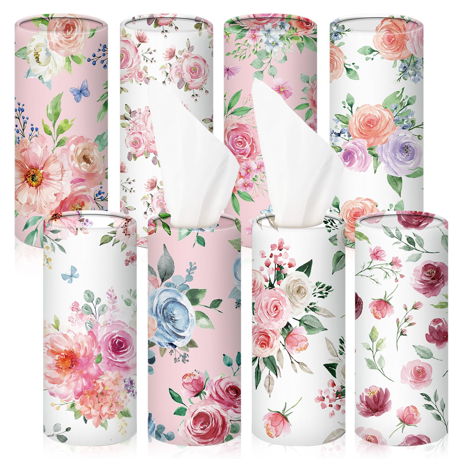 Ctosree 8 Pcs Car Tissue Cylinder With Facial Tissue Bulk Round Floral Car Tissue Holder Cylinder Tube Tissue Tubes Round Tissue